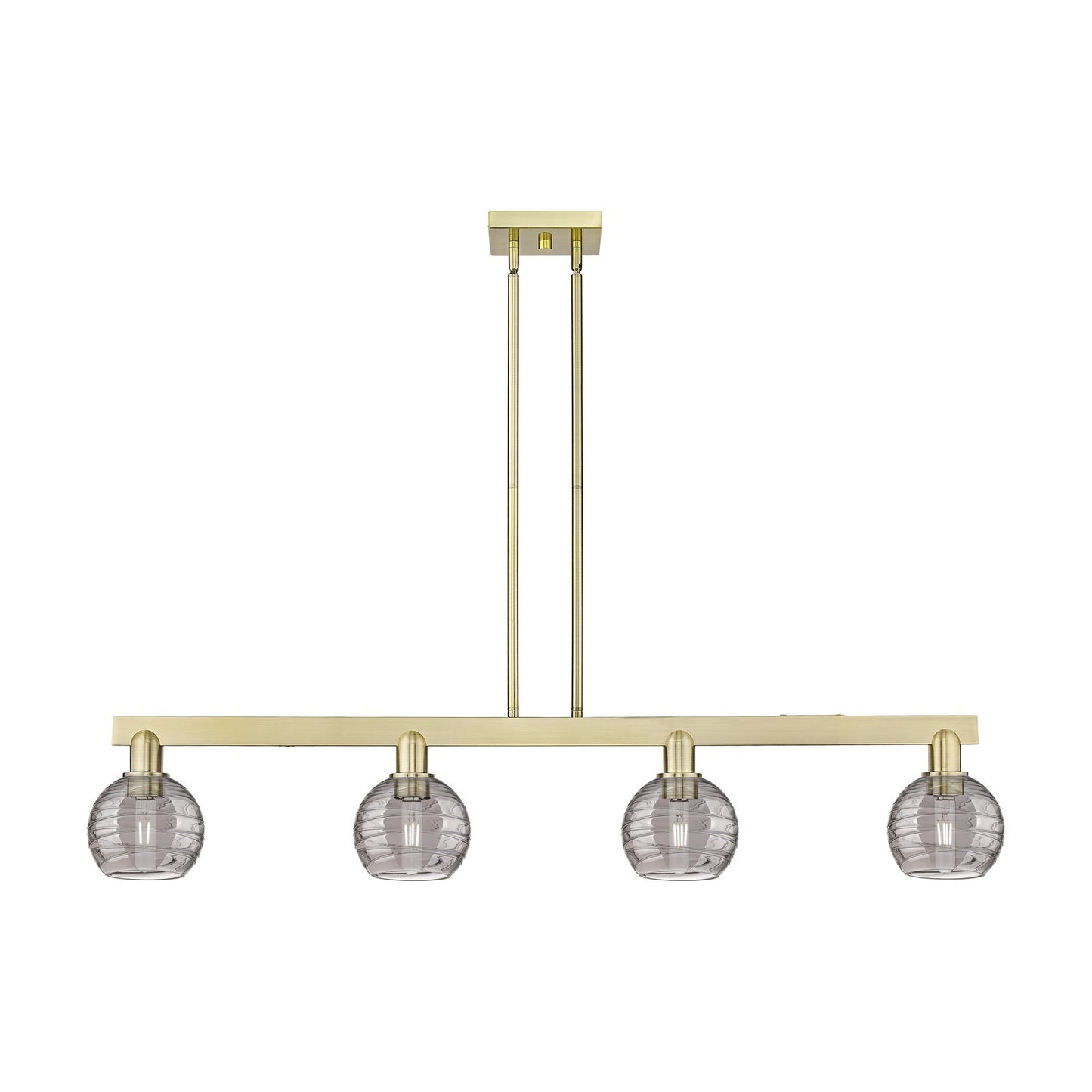 Innovations Athens Deco Swirl 48in 4-Light Island Light | Industrial Antique Brass and Light Smoke Glass | Kitchen Island & | Model 716-4I-AB-G1213-6SM