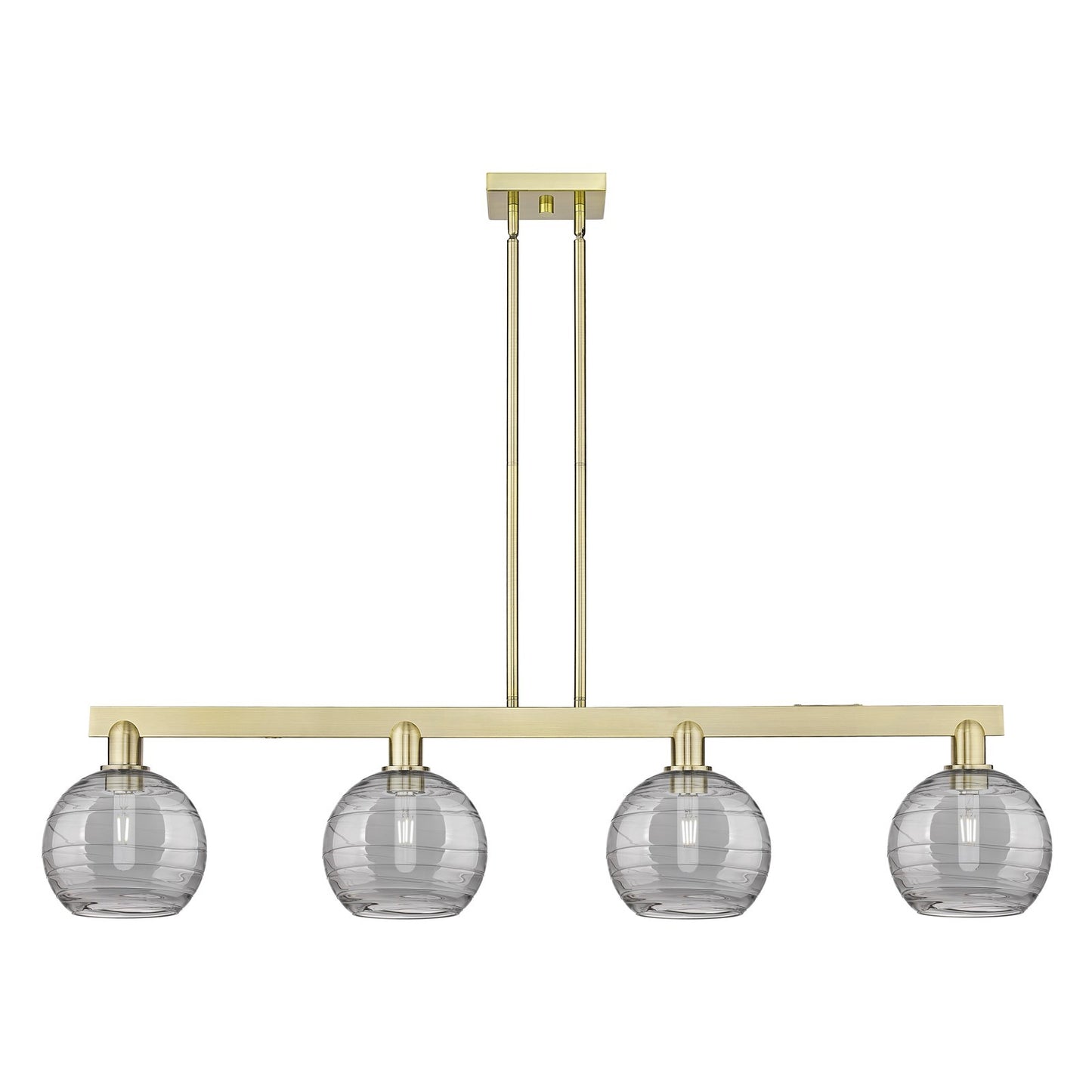 Innovations Athens Deco Swirl 51in 4-Light Island Light | Industrial Antique Brass and Light Smoke Glass | Kitchen Island & | Model 716-4I-AB-G1213-8SM