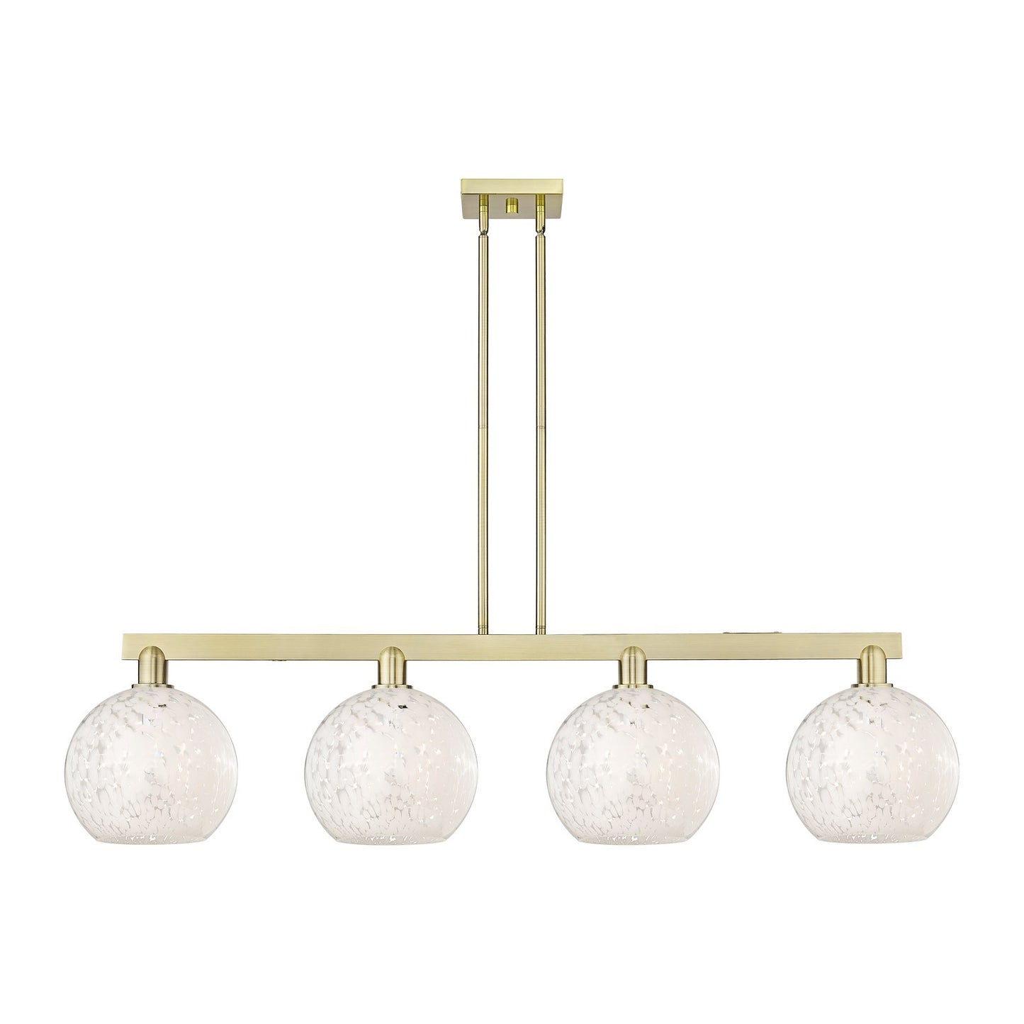 Innovations Lighting Arcadia 53in 4-Light Island Light | Industrial Antique Brass and White Mouchette Glass | Kitchen Island | Model 716-4I-AB-G1216-10WM
