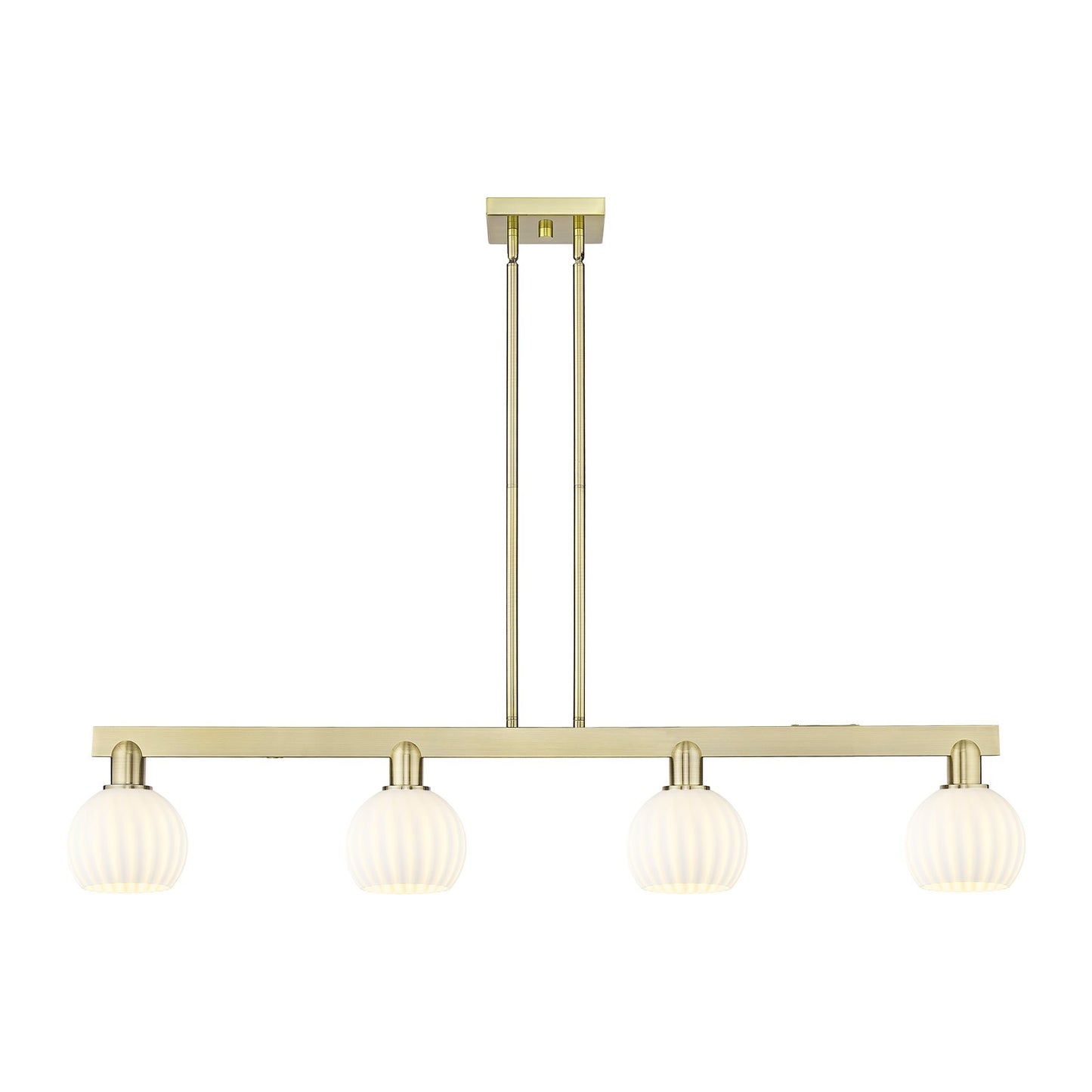 Innovations Lighting White Venetian 49in 4-Light Island Light | Industrial Antique Brass and White Venetian Glass | Kitchen | Model 716-4I-AB-G1217-6WV