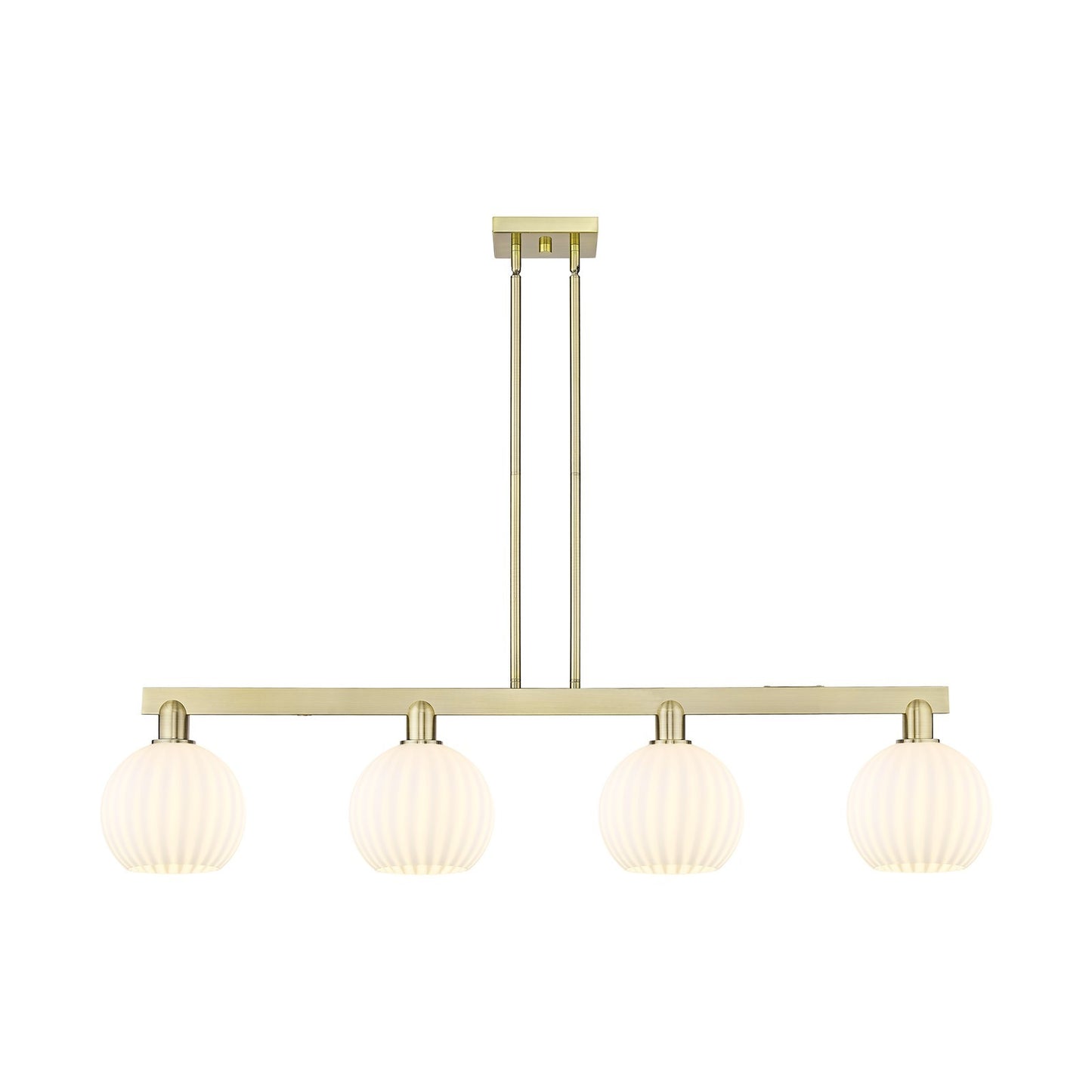 Innovations Lighting Arcadia 48in 4-Light Island Light | Art Nouveau Antique Brass and White Venetian Glass | Kitchen Island & | Model 716-4I-AB-G1217-8WV