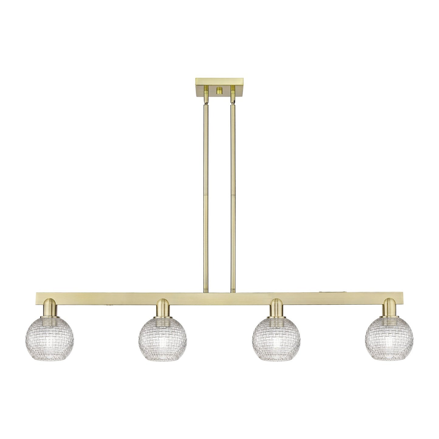 Innovations Athens 49in 4-Light Island Light | Industrial Antique Brass and Clear Basket Weave Glass | Kitchen Island & Dining | Model 716-4I-AB-G122C-6CL
