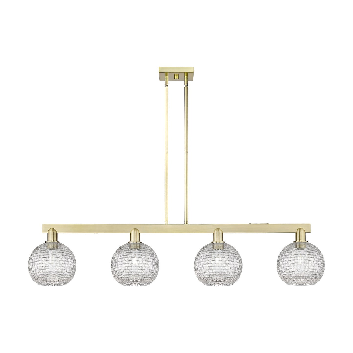 Innovations Athens 51in 4-Light Island Light | Industrial Antique Brass Steel and Clear Basket Weave Glass | Kitchen Island & | Model 716-4I-AB-G122C-8CL