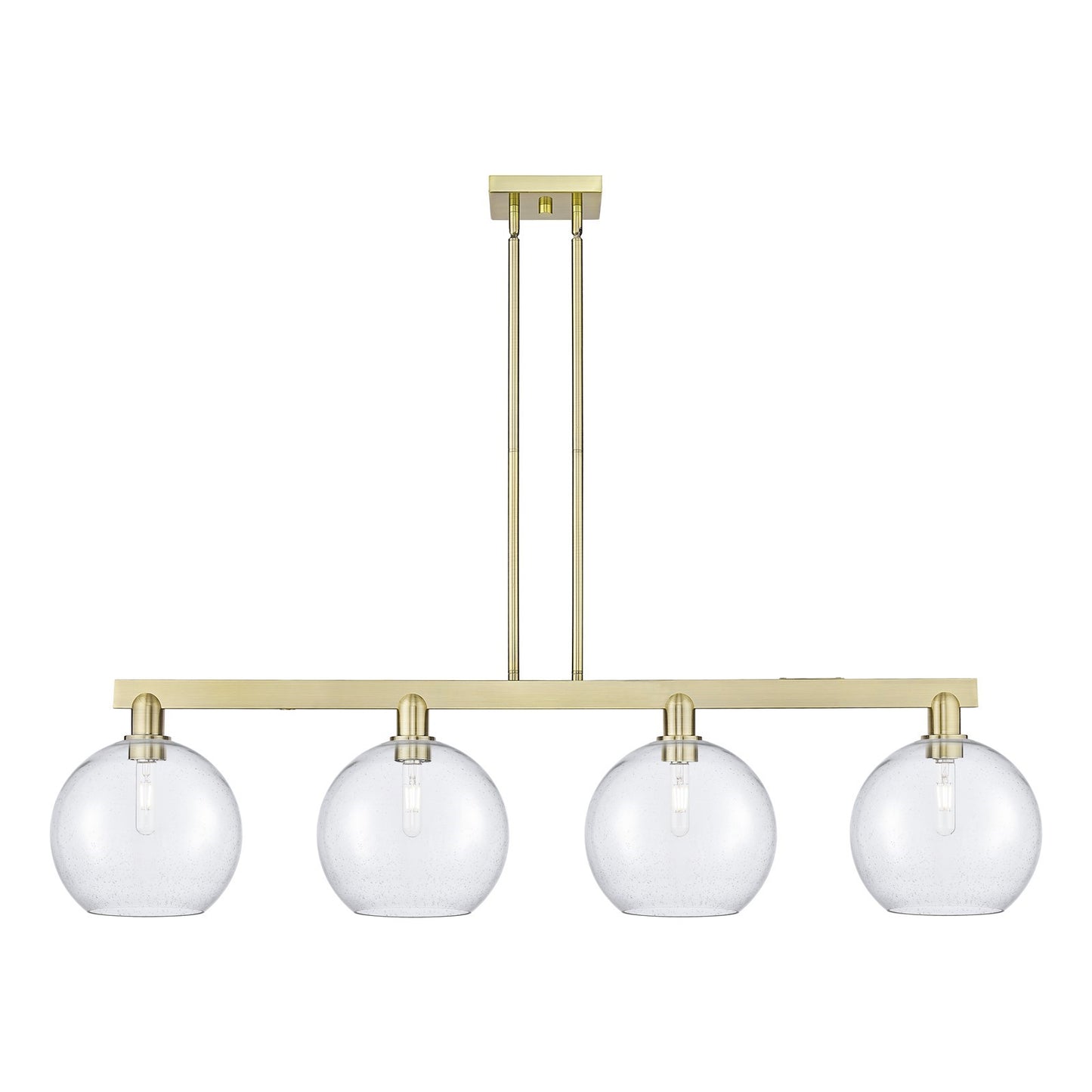 Innovations Athens 53in 4-Light Island Light | Industrial Antique Brass Steel and Seedy Glass | Kitchen Island & Dining Room | Model 716-4I-AB-G124-10