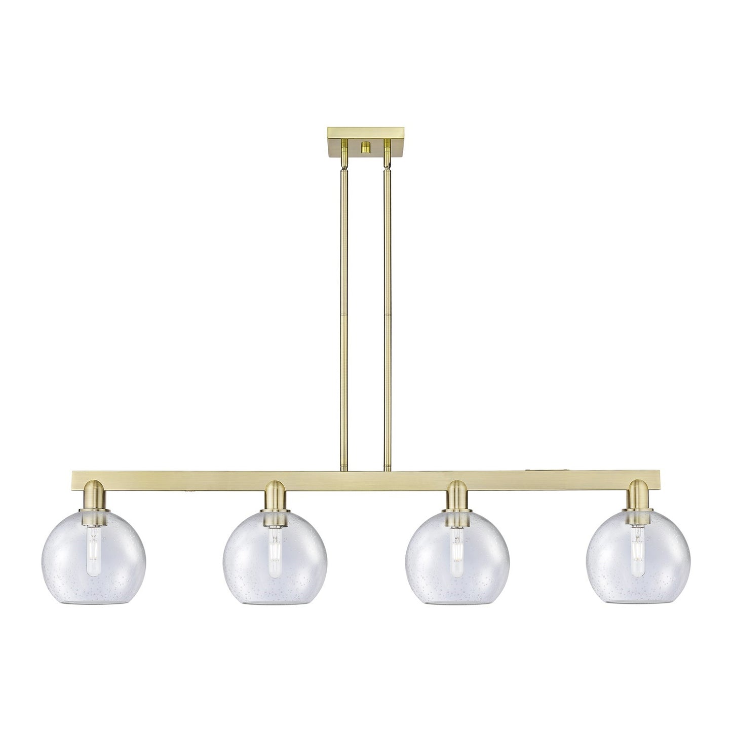 Innovations Athens 51in 4-Light Island Light | Industrial Antique Brass Steel and Seedy Glass | Kitchen Island & Dining Room | Model 716-4I-AB-G124-8