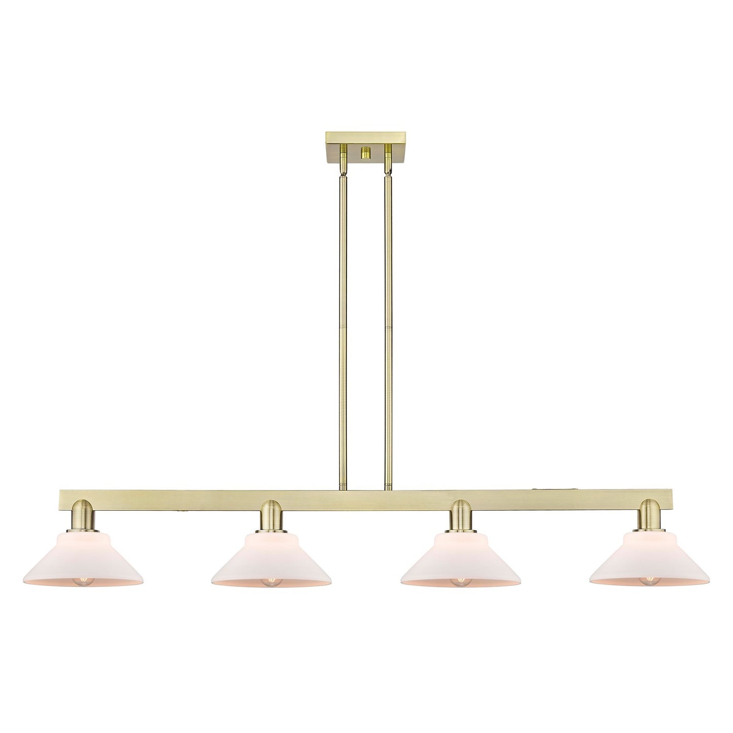 Innovations Orwell 51in 4-Light Island Light | Industrial Antique Brass Steel and Matte White Glass | Kitchen Island & Dining Room | Model 716-4I-AB-G131