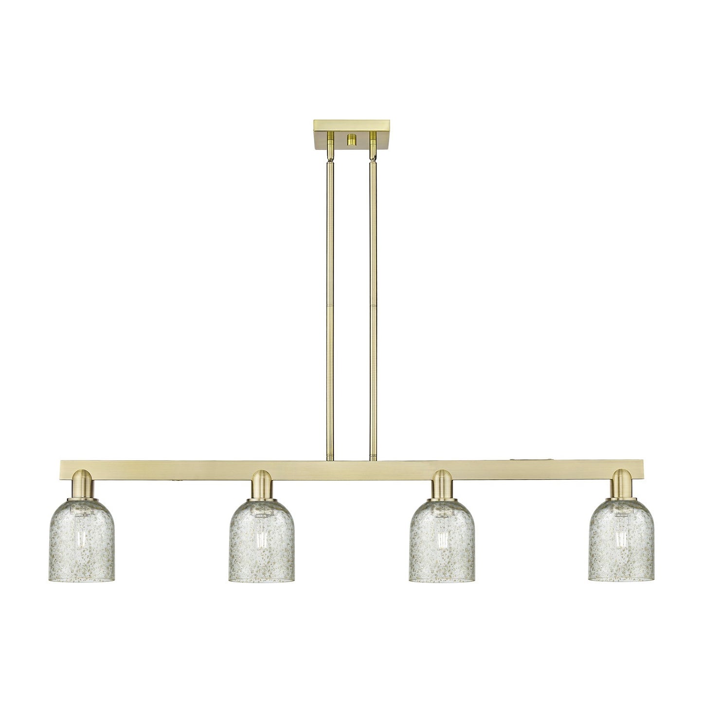 Innovations Caledonia 48in 4-Light Island Light | Industrial Antique Brass Steel and Mica Glass | Kitchen Island & Dining Room | Model 716-4I-AB-G259