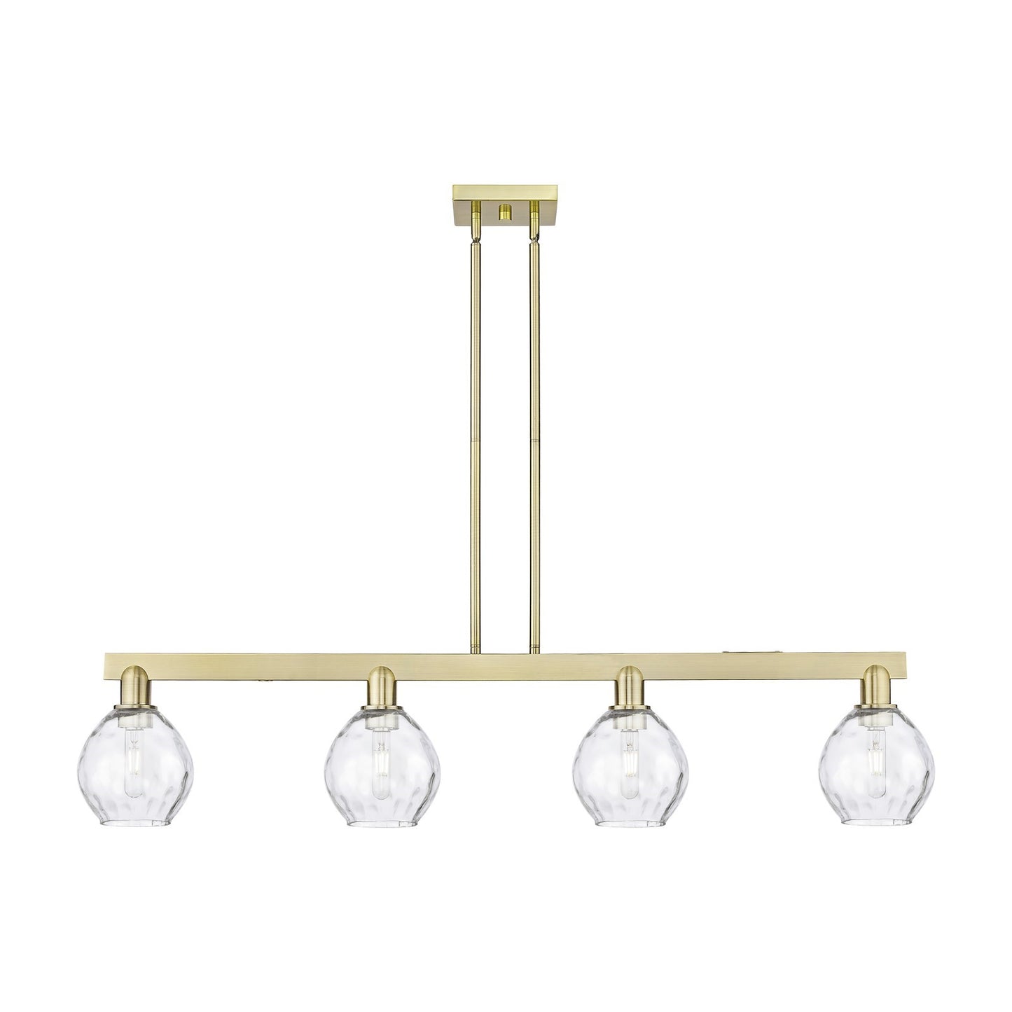 Innovations Waverly 49in 4-Light Island Light | Industrial Antique Brass Steel and Clear Water Glass | Kitchen Island & Dining Room | Model 716-4I-AB-G362