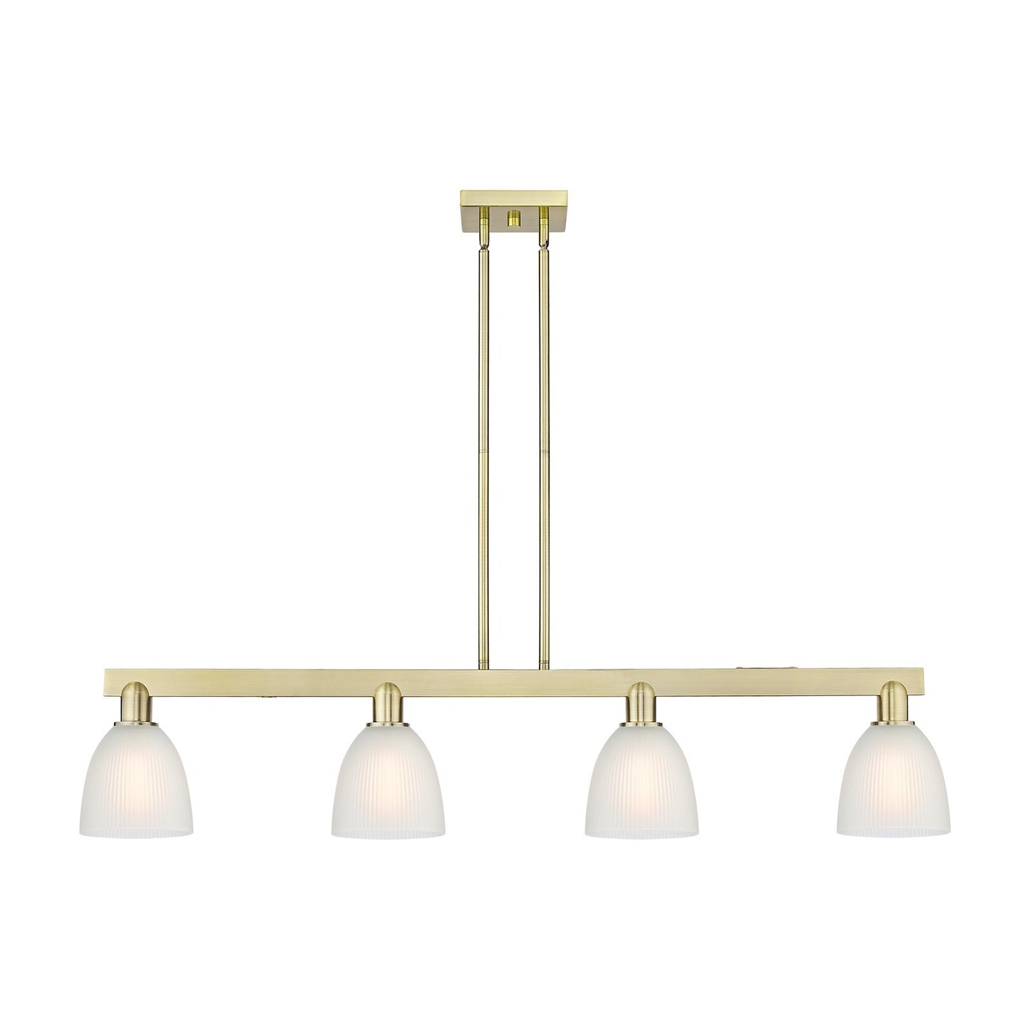 Innovations Castile 49in 4-Light Island Light | Industrial Antique Brass Steel and White Glass | Kitchen Island | Model 716-4I-AB-G381