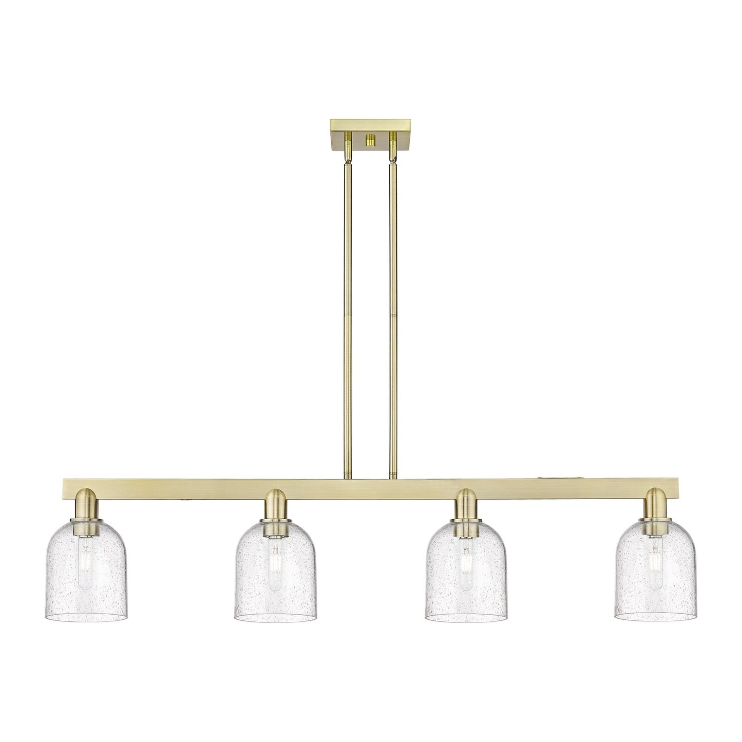 Innovations Bella 48in 4-Light Island Light | Industrial Antique Brass Steel and Seedy Glass | Kitchen Island & Dining Room | Model 716-4I-AB-G558-6SDY