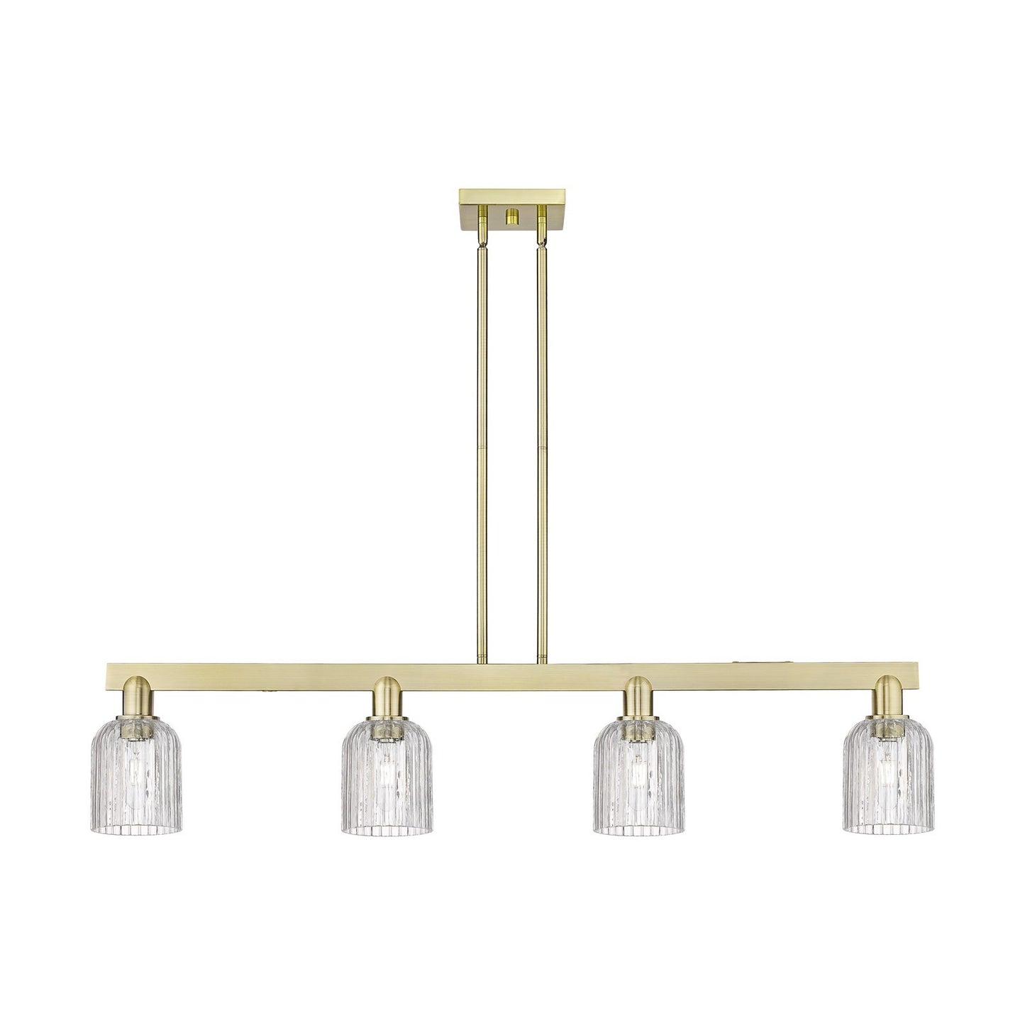 Innovations Bridal Veil 48in 4-Light Island Light | Industrial Antique Brass Steel and Clear Ribbed Glass | Kitchen Island & | Model 716-4I-AB-G559-5CL