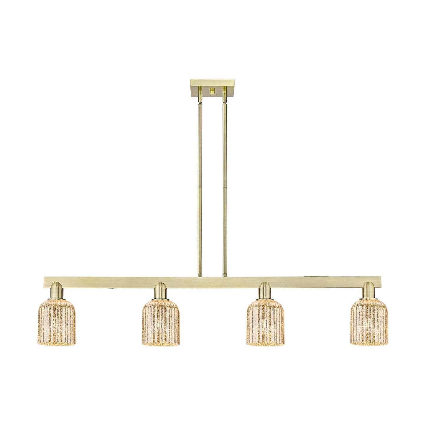 Innovations Bridal Veil 48in 4-Light Island Light | Industrial Antique Brass and Mercury Ribbed Glass | Kitchen Island & Dining | Model 716-4I-AB-G559-5ME