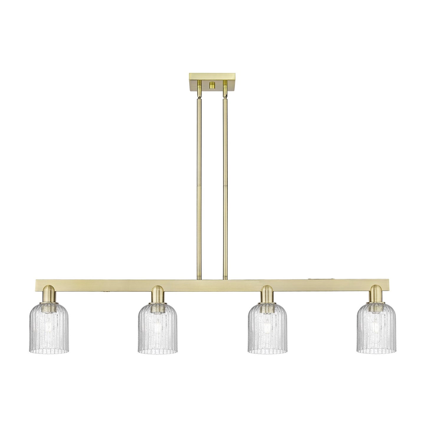 Innovations Bridal Veil 48in 4-Light Island Light | Industrial Antique Brass Steel and Seedy Ribbed Glass | Kitchen Island & | Model 716-4I-AB-G559-5SDY