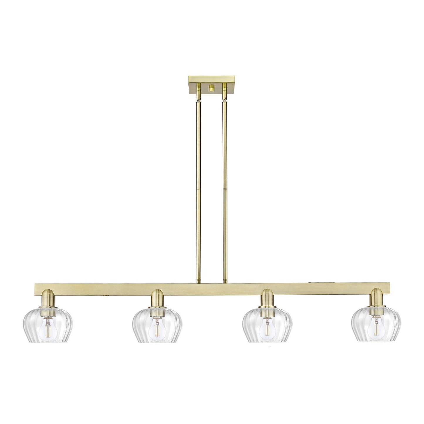 Innovations Fenton 49in 4-Light Island Light | Industrial Antique Brass Steel and Clear Ribbed Glass | Kitchen Island & Dining Room | Model 716-4I-AB-G92