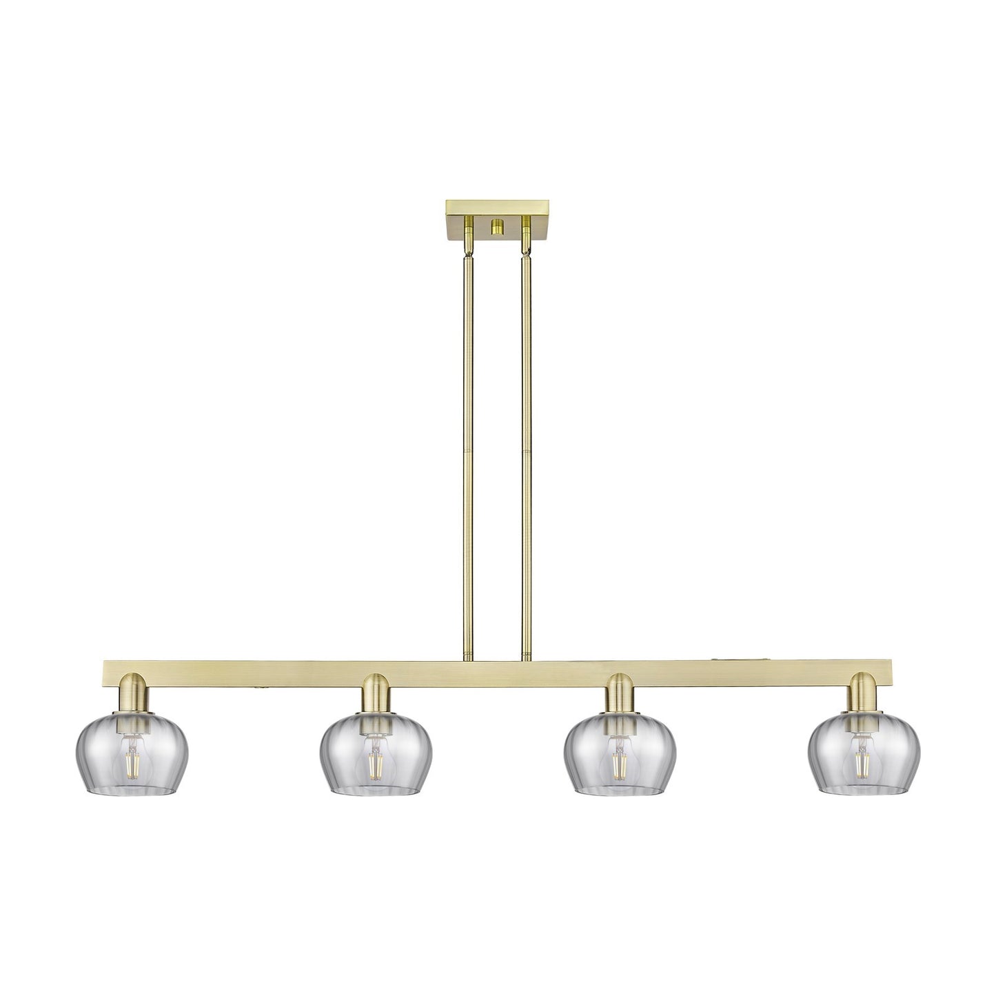 Innovations Fenton 49in 4-Light Island Light | Industrial Antique Brass and Light Smoke Ribbed Glass | Kitchen Island & Dining Room | Model 716-4I-AB-G93