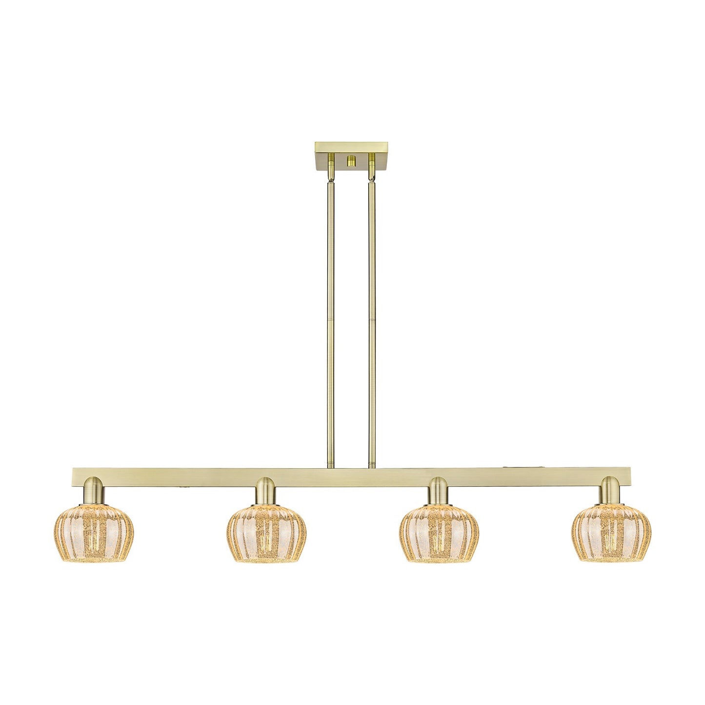 Innovations Fenton 49in 4-Light Island Light | Industrial Antique Brass and Mercury Ribbed Glass | Kitchen Island & Dining Room | Model 716-4I-AB-G96