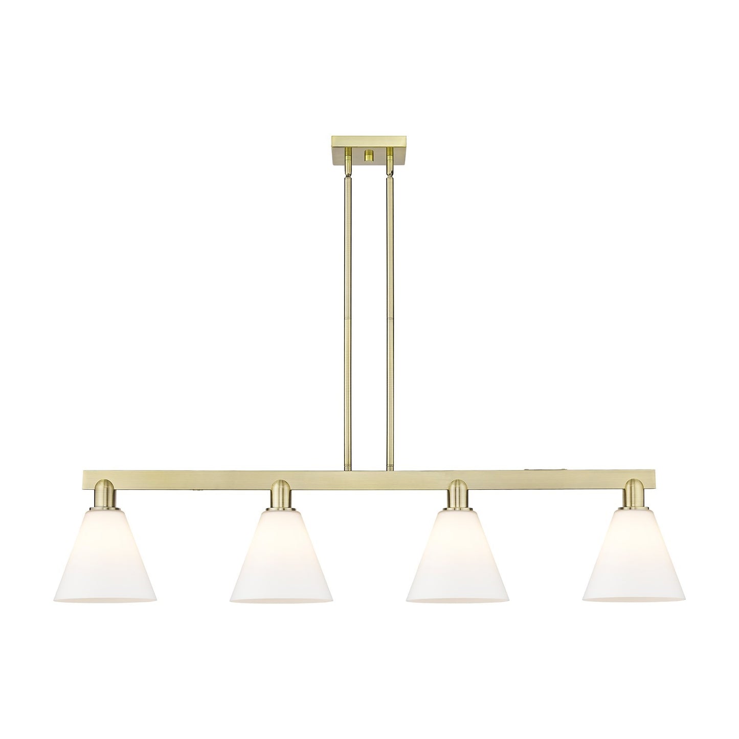 Innovations Berkshire Glass 51in 4-Light Island Light | Industrial Antique Brass Steel and Matte White Glass | Kitchen Island & | Model 716-4I-AB-GBC-81