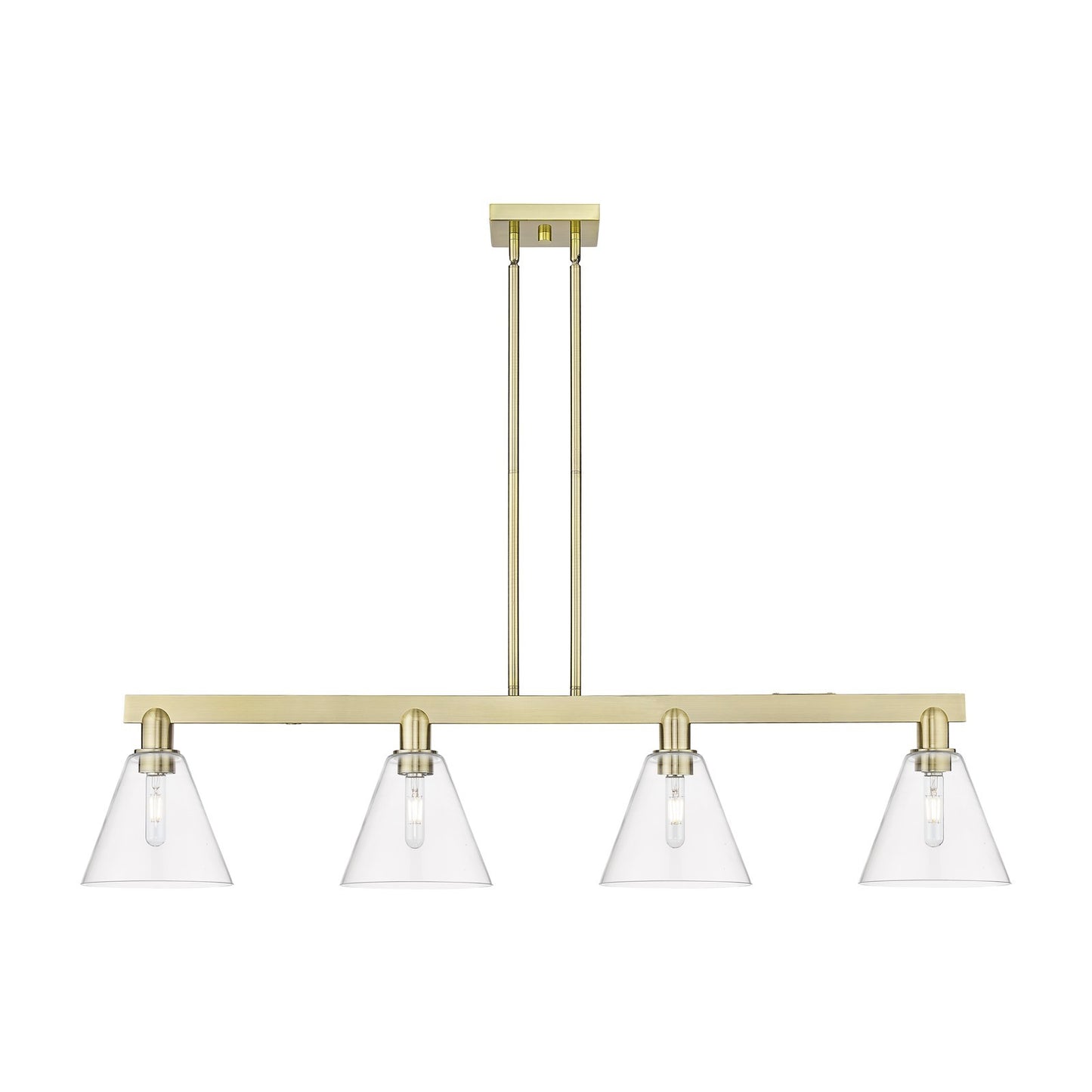 Innovations Berkshire Glass 51in 4-Light Island Light | Industrial Antique Brass and Clear Glass | Kitchen Island & Dining Room | Model 716-4I-AB-GBC-82