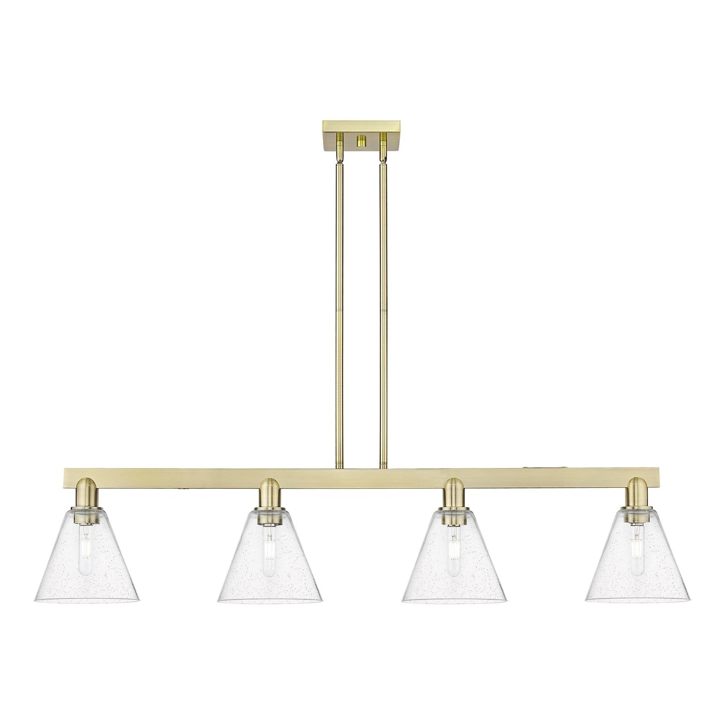 Innovations Berkshire Glass 51in 4-Light Island Light | Industrial Antique Brass Steel and Seedy Glass | Kitchen Island & Dining | Model 716-4I-AB-GBC-84