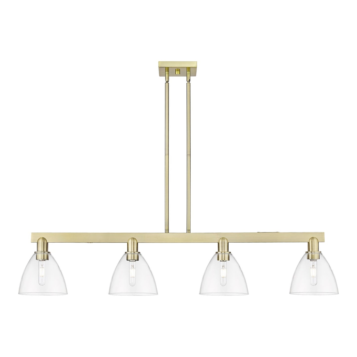 Innovations Bristol 50in 4-Light Island Light | Industrial Antique Brass and Clear Glass | Kitchen Island & Dining Room | Model 716-4I-AB-GBD-752