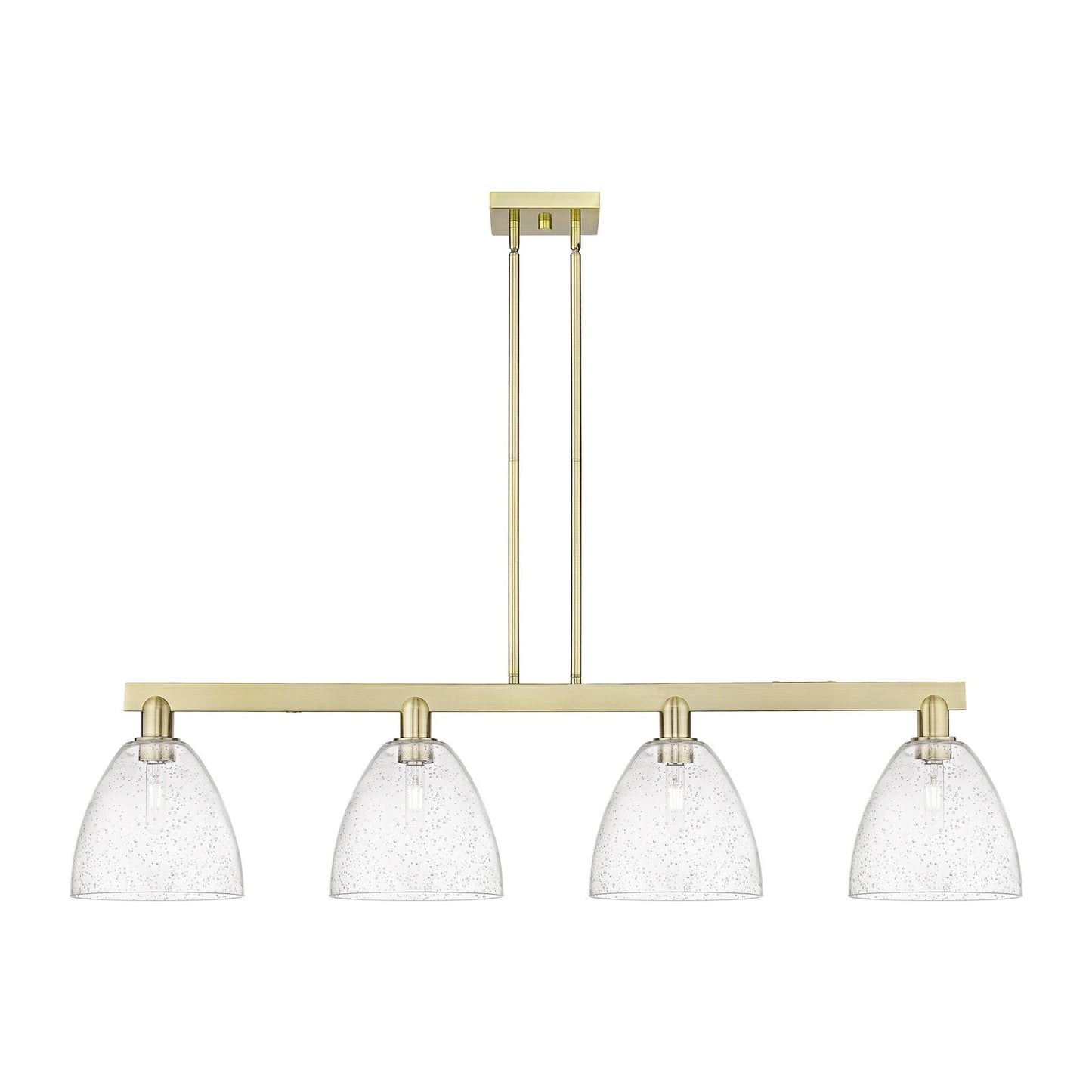 Innovations Bristol 52in 4-Light Island Light | Industrial Antique Brass and Seedy Glass | Kitchen Island & Dining Room | Model 716-4I-AB-GBD-94