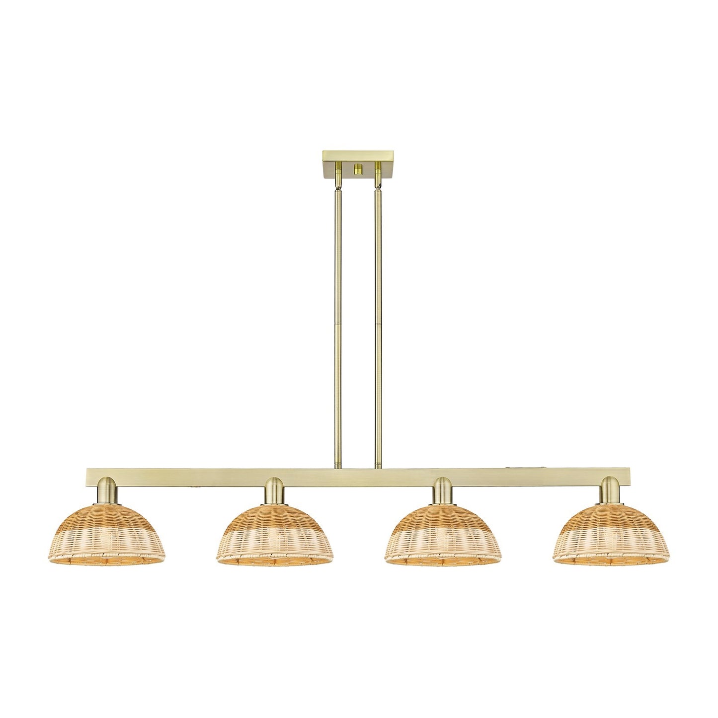 Innovations Bristol Natural II 52in 4-Light Island Light | Industrial Antique Brass and Natural Fiber Shade | Kitchen Island | Model 716-4I-AB-NBD2-9-NAT