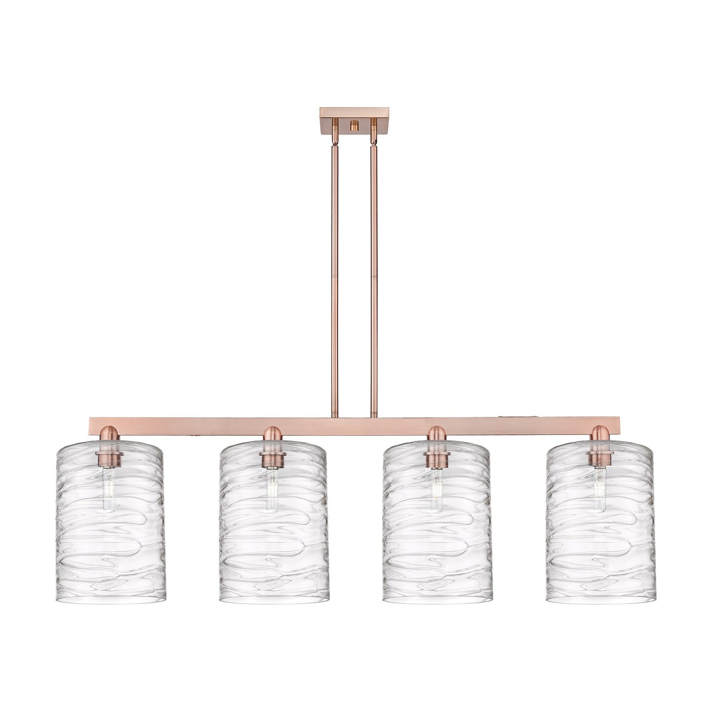Innovations Cobbleskill 52in 4-Light Island Light | Industrial Antique Copper Steel and Deco Swirl Glass | Kitchen Island & | Model 716-4I-AC-G1113-L