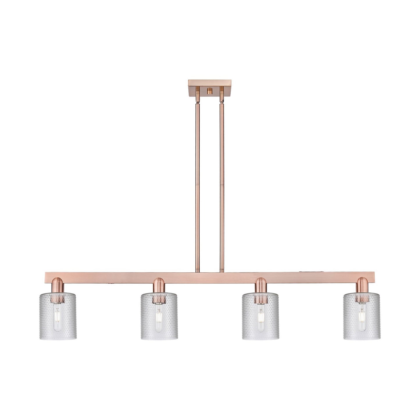 Innovations Cobbleskill 48in 4-Light Island Light | Industrial Antique Copper Steel and Clear Glass | Kitchen Island & Dining Room | Model 716-4I-AC-G112