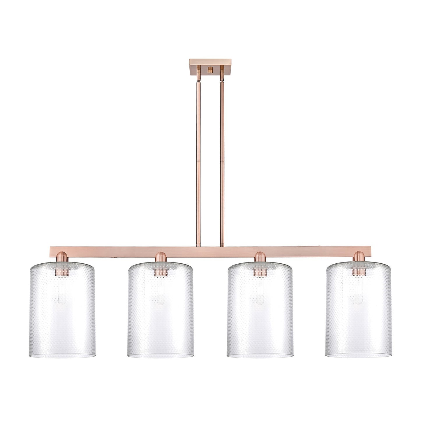 Innovations Cobbleskill 52in 4-Light Island Light | Industrial Antique Copper Steel and Clear Glass | Kitchen Island & Dining | Model 716-4I-AC-G112-L