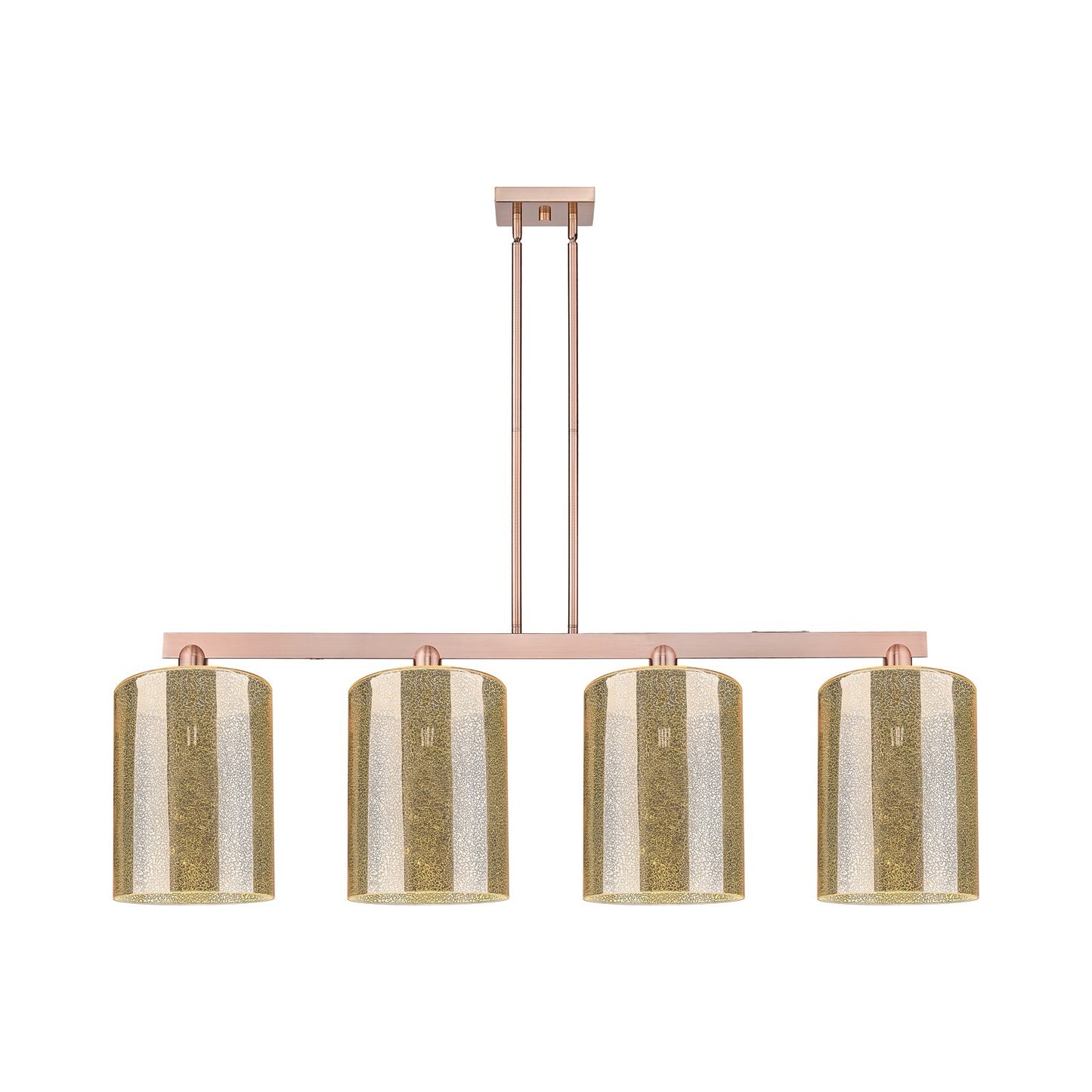 Innovations Cobbleskill 52in 4-Light Island Light | Industrial Antique Copper Steel and Mercury Glass | Kitchen Island & Dining | Model 716-4I-AC-G116-L