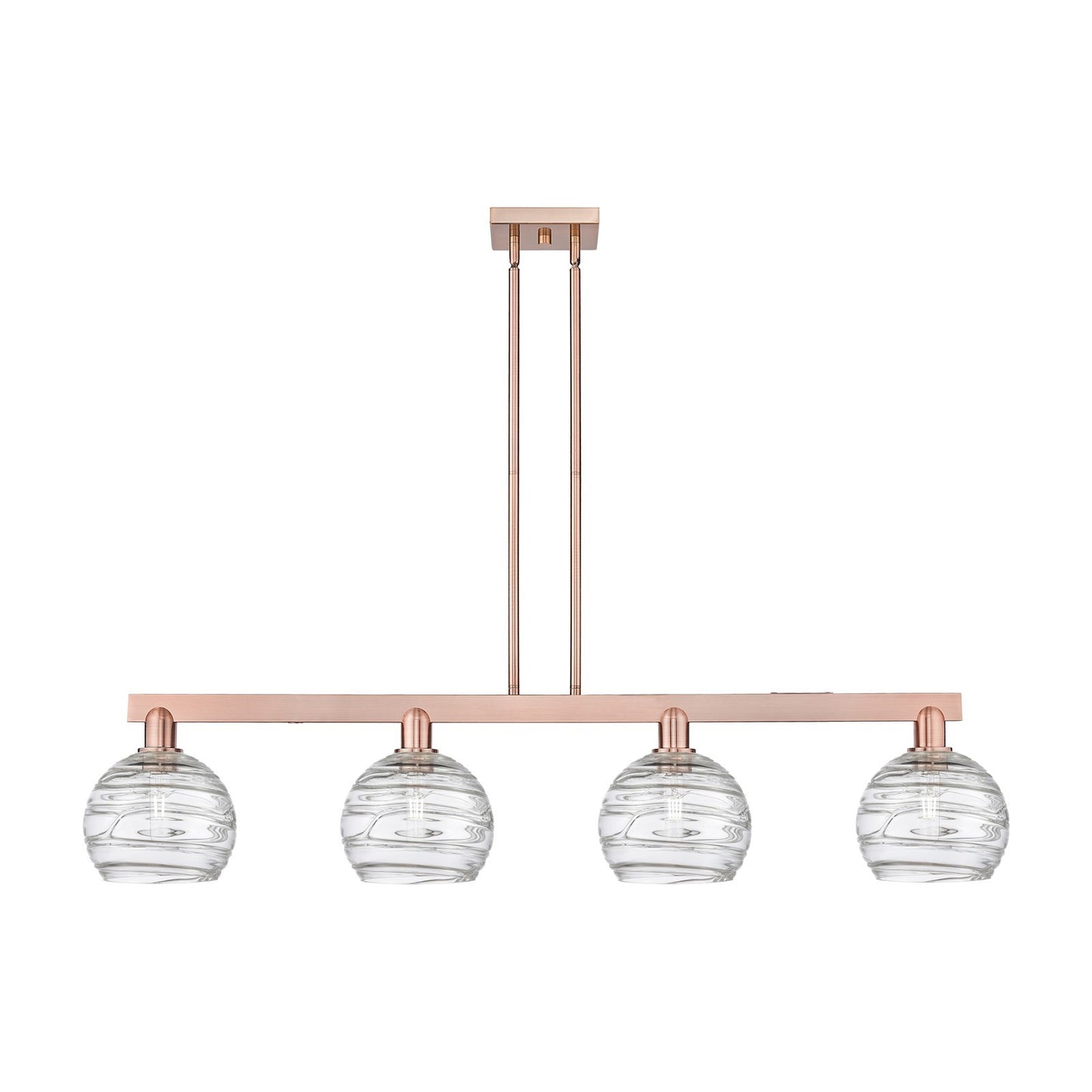 Innovations Athens Deco Swirl 51in 4-Light Island Light | Industrial Antique Copper Steel and Clear Glass | Kitchen Island & | Model 716-4I-AC-G1213-8CL