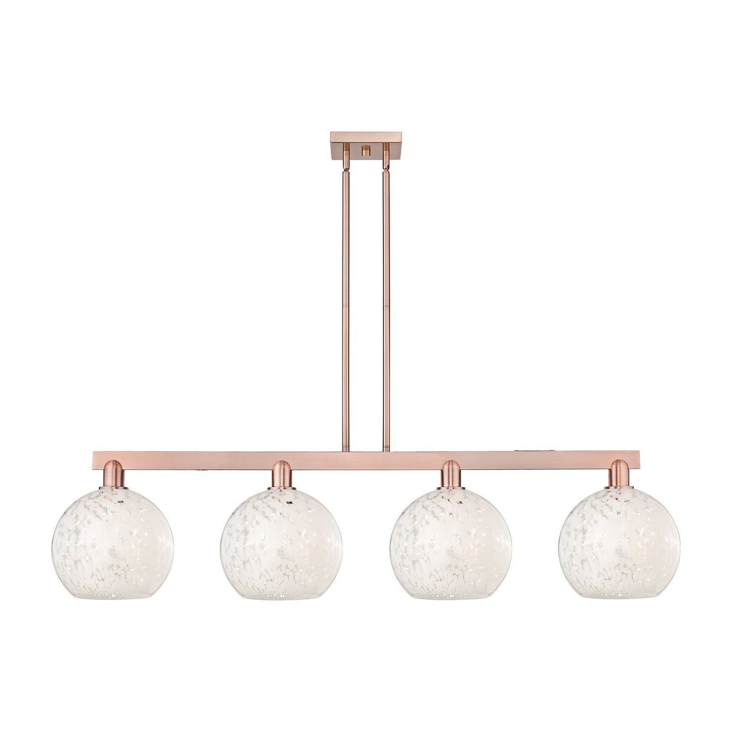 Innovations Lighting Arcadia 53in 4-Light Island Light | Industrial Antique Copper and White Mouchette Glass | Kitchen Island | Model 716-4I-AC-G1216-10WM