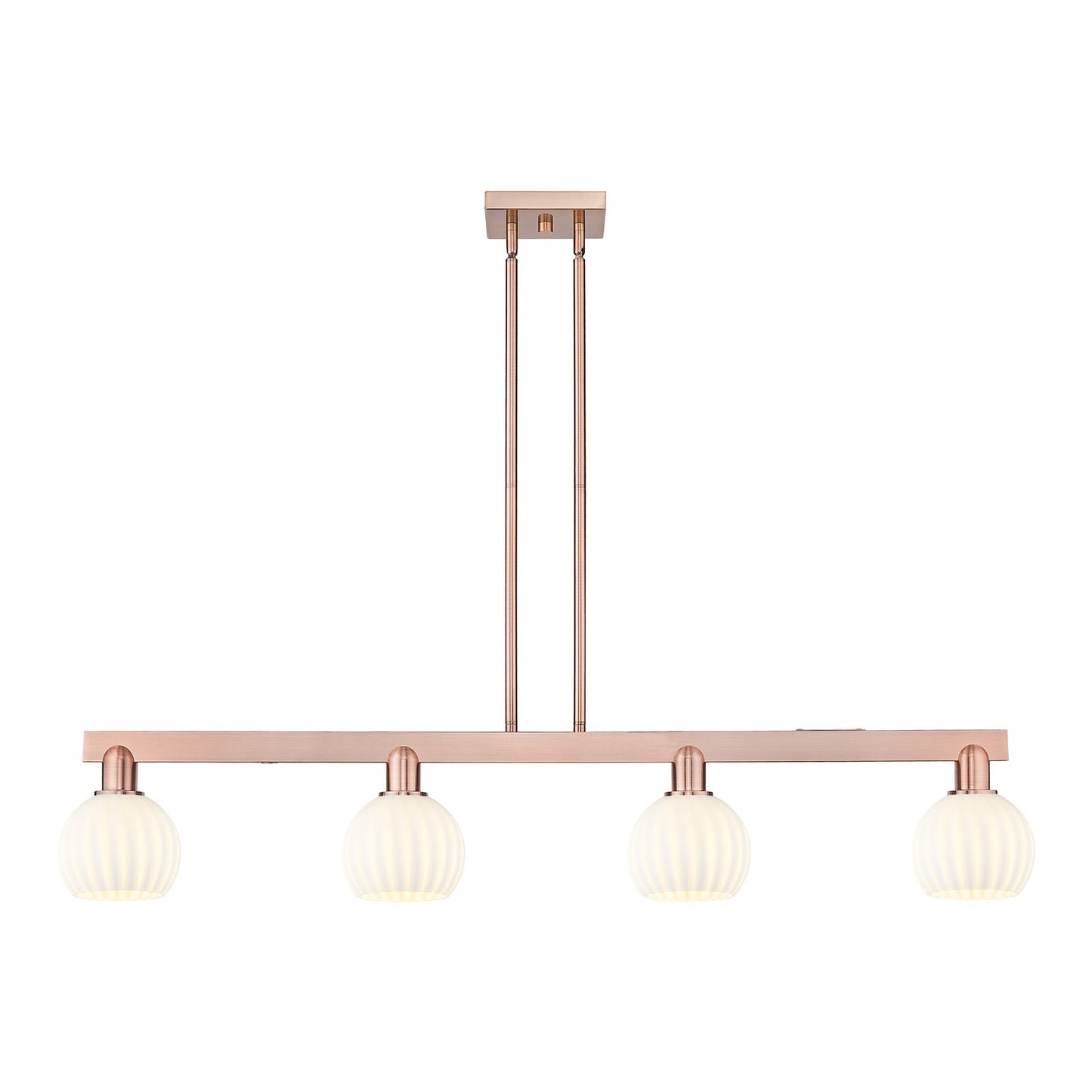 Innovations Lighting White Venetian 49in 4-Light Island Light | Industrial Antique Copper Steel and White Venetian Glass | Model 716-4I-AC-G1217-6WV
