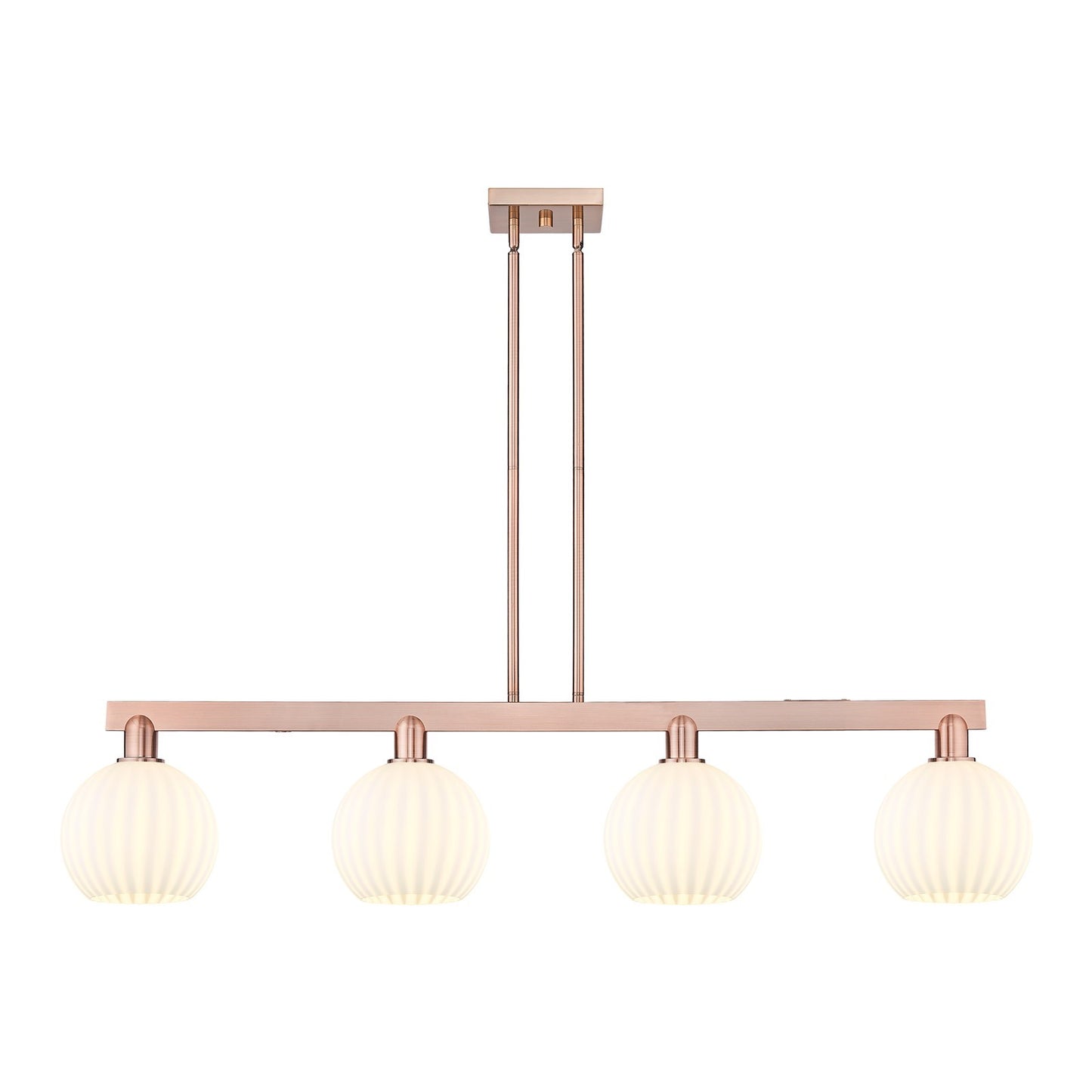 Innovations Arcadia 48in 4-Light Island Light | Art Nouveau Antique Copper and White Venetian Glass | Kitchen Island & Dining | Model 716-4I-AC-G1217-8WV