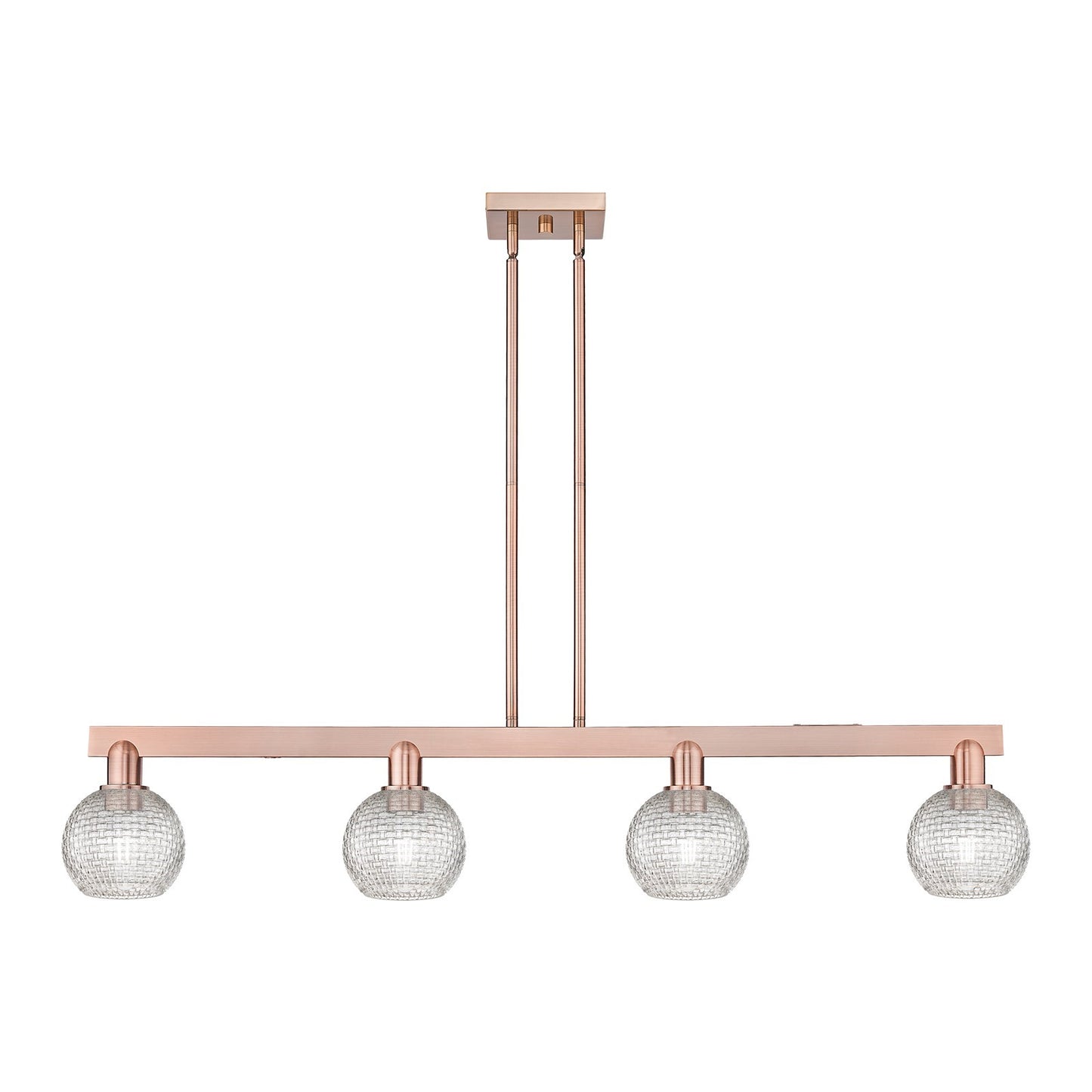 Innovations Athens 49in 4-Light Island Light | Industrial Antique Copper and Clear Basket Weave Glass | Kitchen Island & | Model 716-4I-AC-G122C-6CL