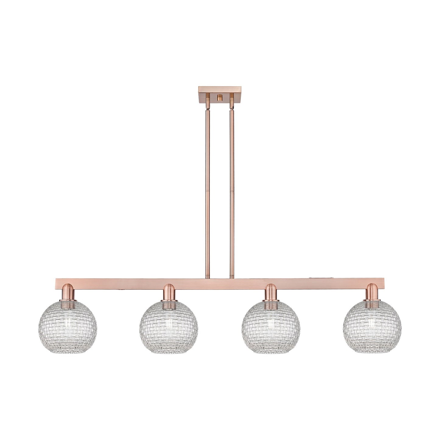 Innovations Athens 51in 4-Light Island Light | Industrial Antique Copper Steel and Clear Basket Weave Glass | Kitchen Island & | Model 716-4I-AC-G122C-8CL