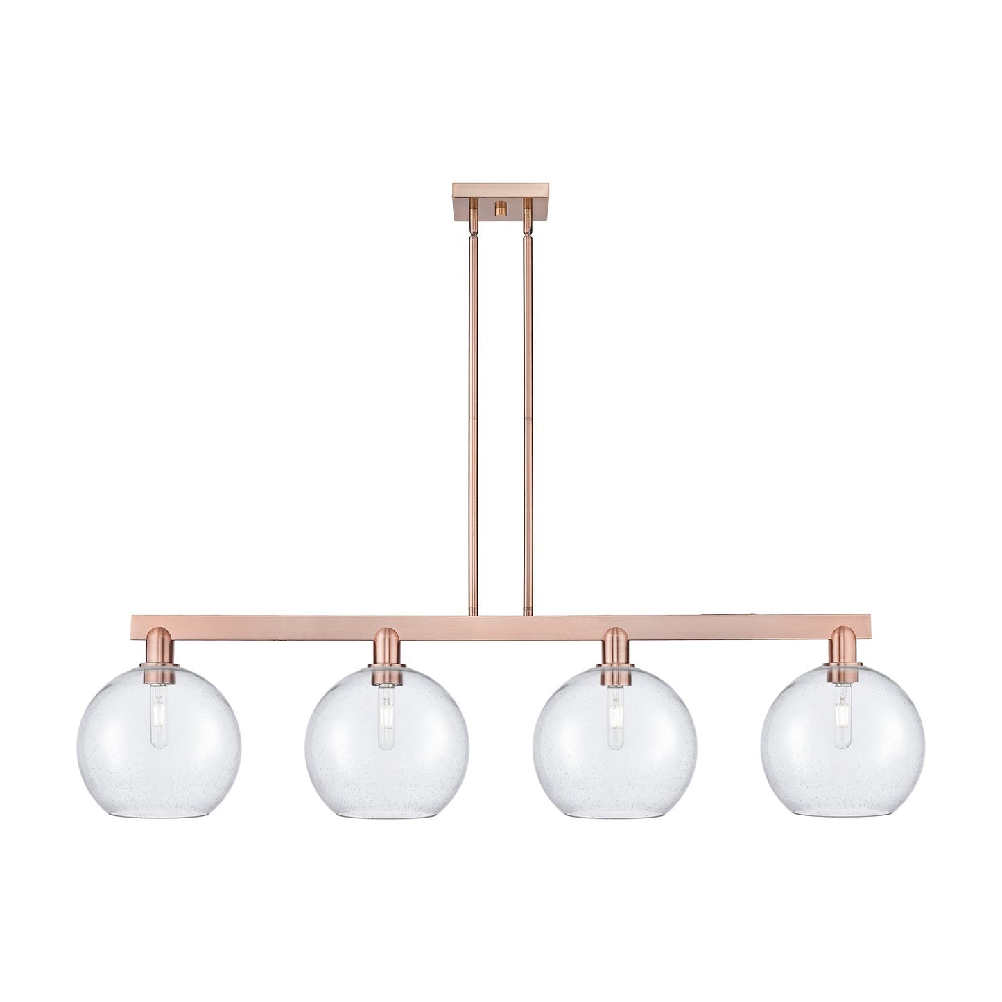 Innovations Athens 53in 4-Light Island Light | Industrial Antique Copper Steel and Seedy Glass | Kitchen Island & Dining Room | Model 716-4I-AC-G124-10