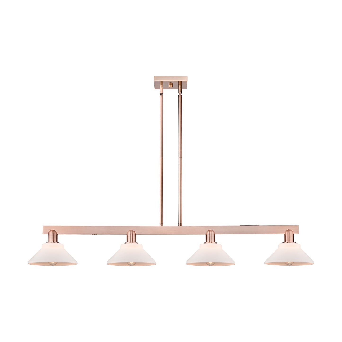Innovations Orwell 51in 4-Light Island Light | Industrial Antique Copper Steel and Matte White Glass | Kitchen Island & Dining Room | Model 716-4I-AC-G131