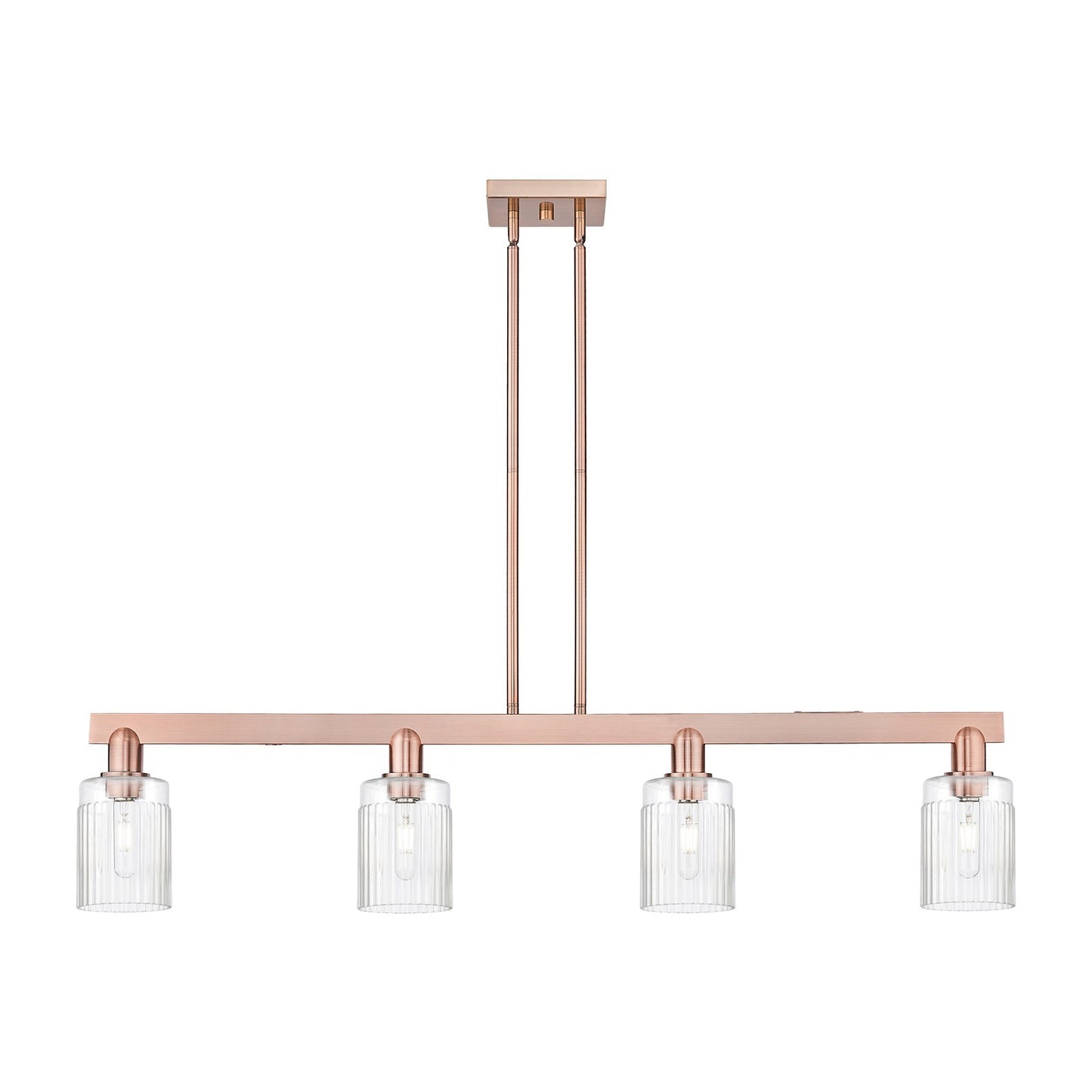 Innovations Hadley 47in 4-Light Island Light | Industrial Antique Copper Steel and Clear Ribbed Glass | Kitchen Island | Model 716-4I-AC-G342