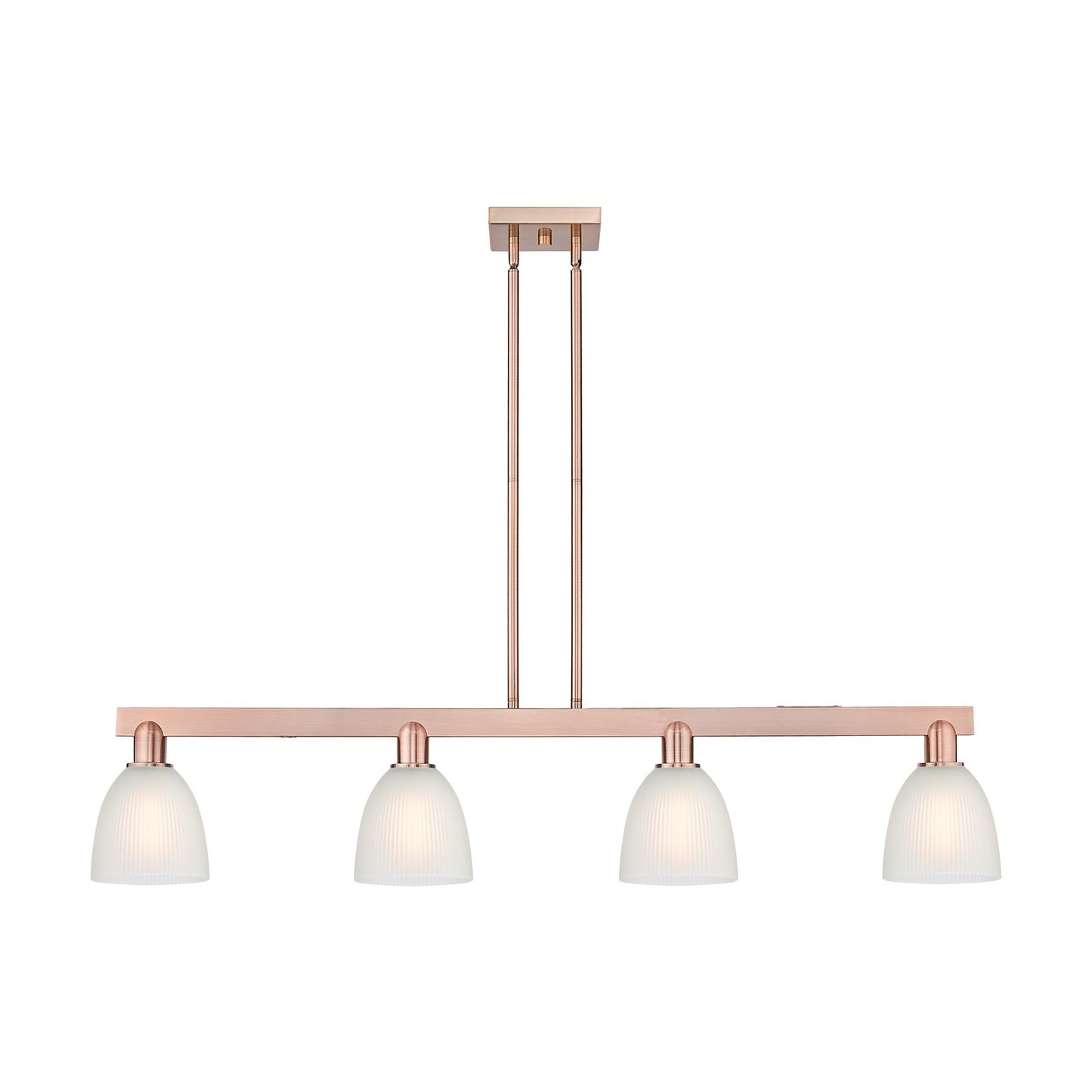 Innovations Castile 49in 4-Light Island Light | Industrial Antique Copper Steel and White Glass | Kitchen Island & Dining Room | Model 716-4I-AC-G381