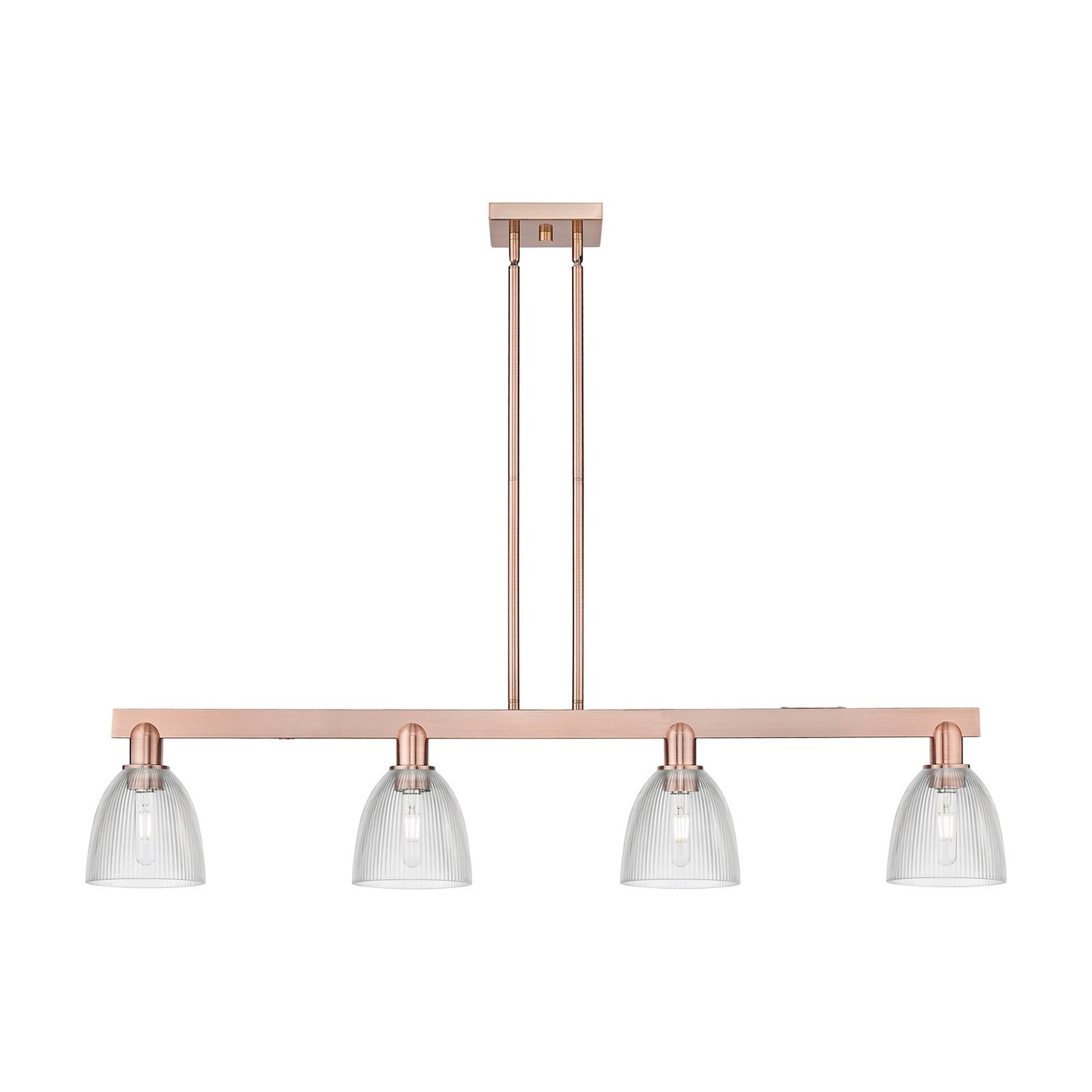 Innovations Castile 49in 4-Light Island Light | Industrial Antique Copper Steel and Clear Glass | Kitchen Island & Dining Room | Model 716-4I-AC-G382