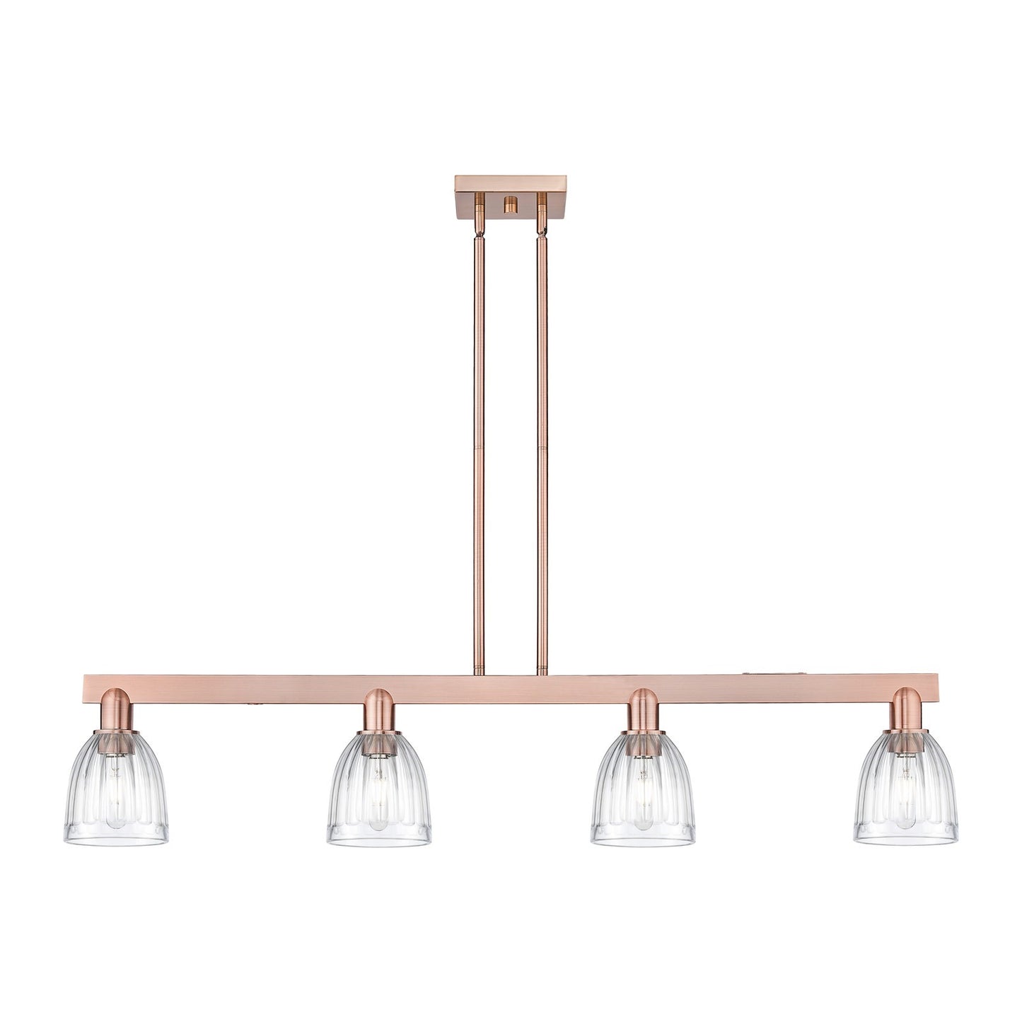 Innovations Brookfield 49in 4-Light Island Light | Industrial Antique Copper Steel and Clear Ribbed Glass | Kitchen Island | Model 716-4I-AC-G442