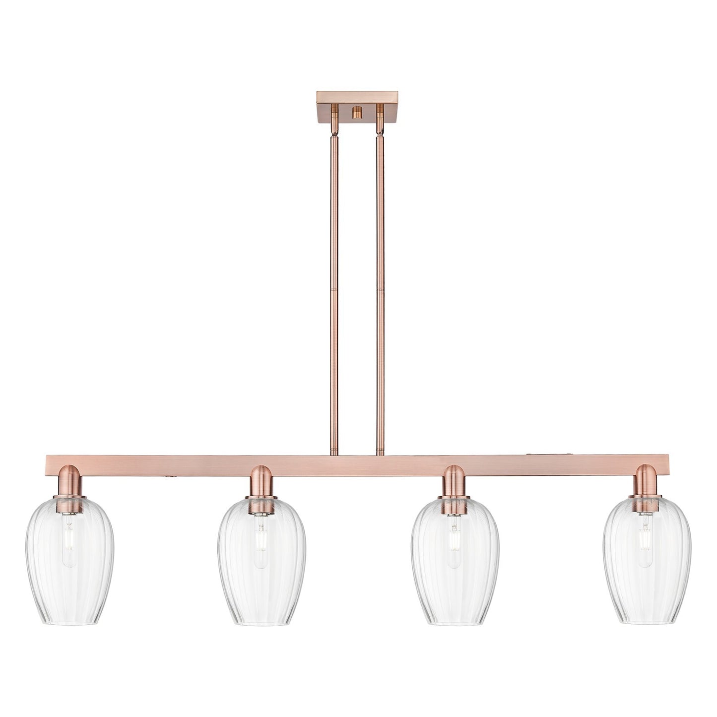 Innovations Preston Flute 49in 4-Light Island Light | Industrial Antique Copper Steel and Clear Glass | Kitchen Island | Model 716-4I-AC-G457-6CL