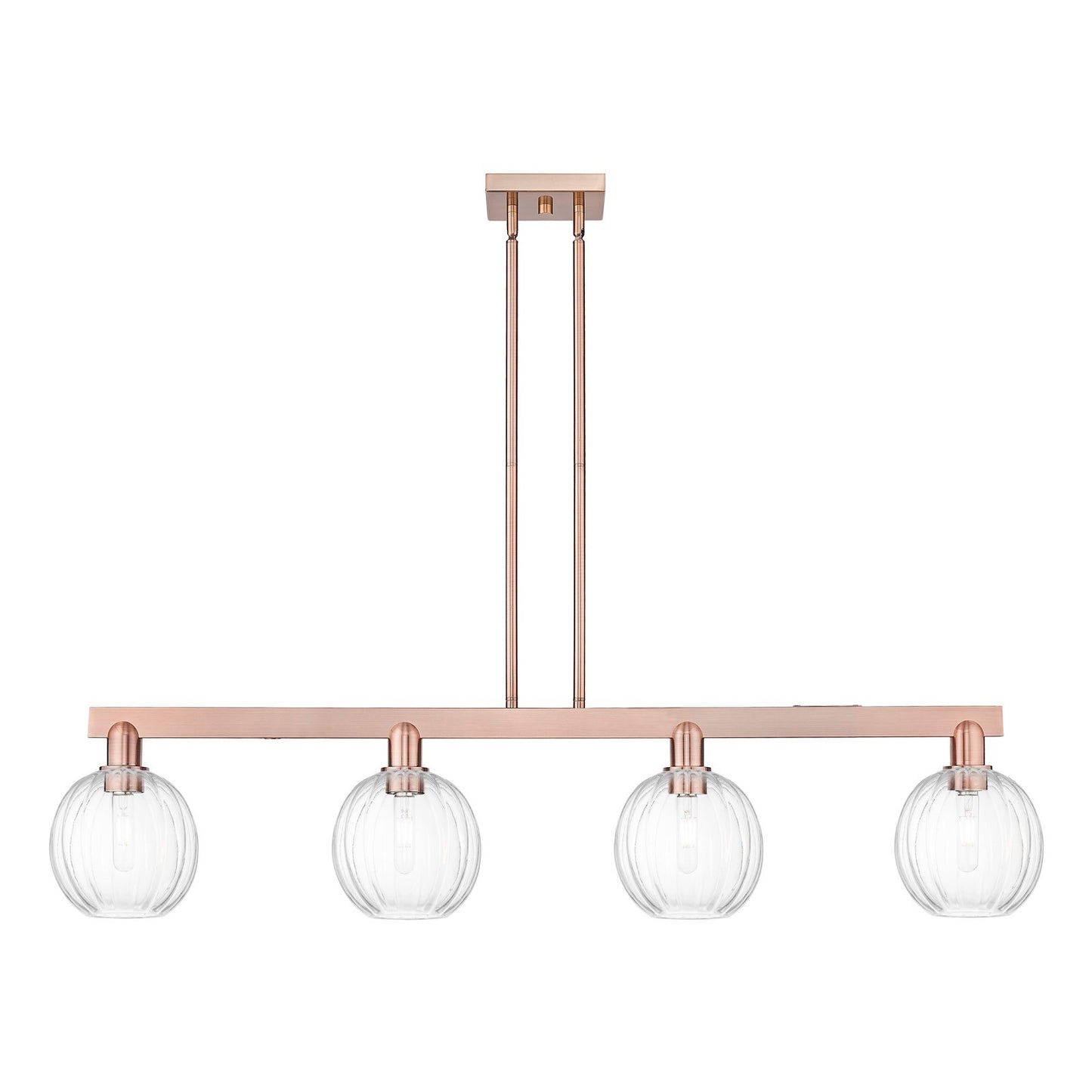 Innovations Preston Globe 50in 4-Light Island Light | Industrial Antique Copper and Clear Glass | Kitchen Island & Dining Room | Model 716-4I-AC-G458-7CL