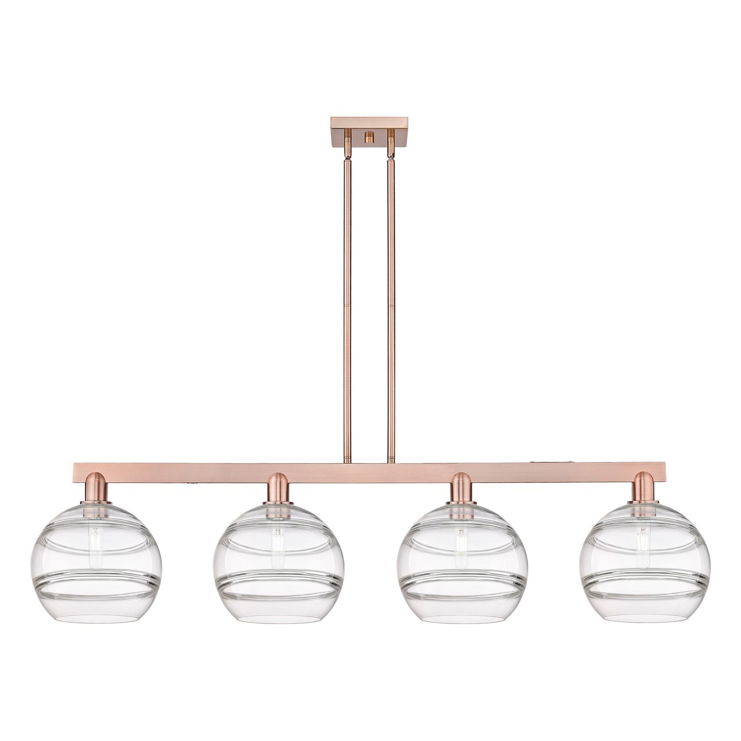 Innovations Rochester 53in 4-Light Island Light | Industrial Antique Copper Steel and Clear Glass | Kitchen Island & Dining | Model 716-4I-AC-G556-10CL