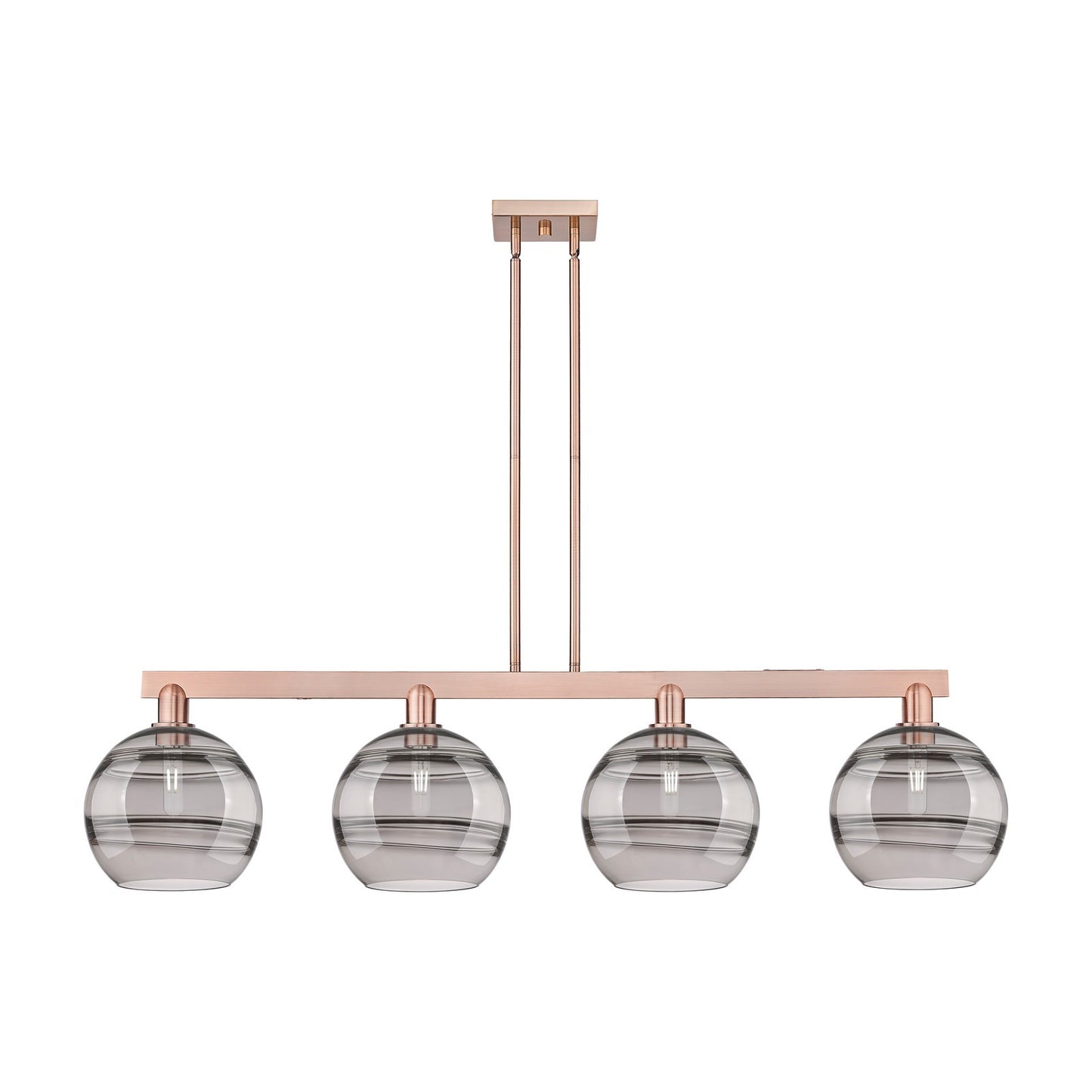 Innovations Rochester 53in 4-Light Island Light | Industrial Antique Copper Steel and Light Smoke Glass | Kitchen Island & | Model 716-4I-AC-G556-10SM