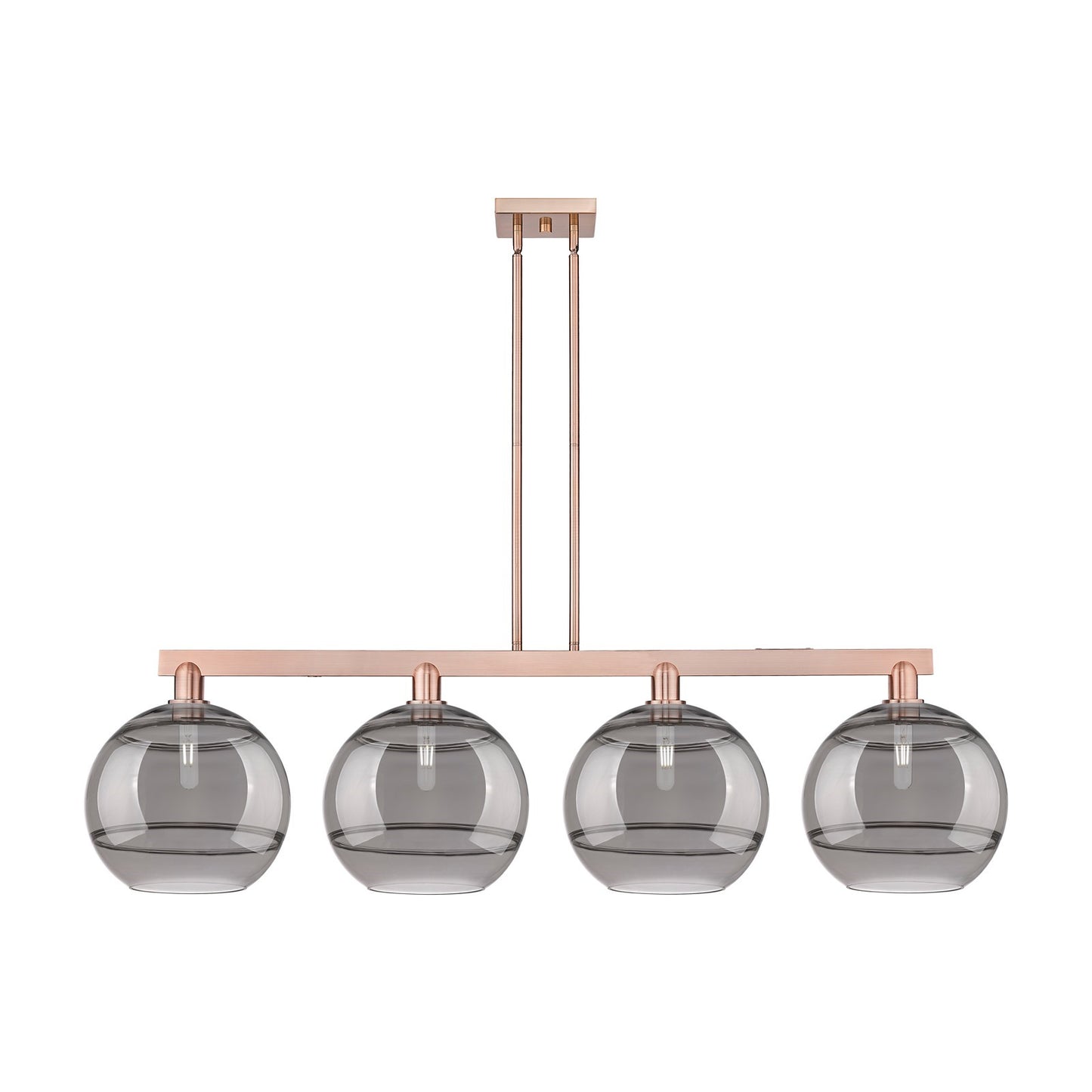 Innovations Rochester 55in 4-Light Island Light | Industrial Antique Copper Steel and Light Smoke Glass | Kitchen Island & | Model 716-4I-AC-G556-12SM
