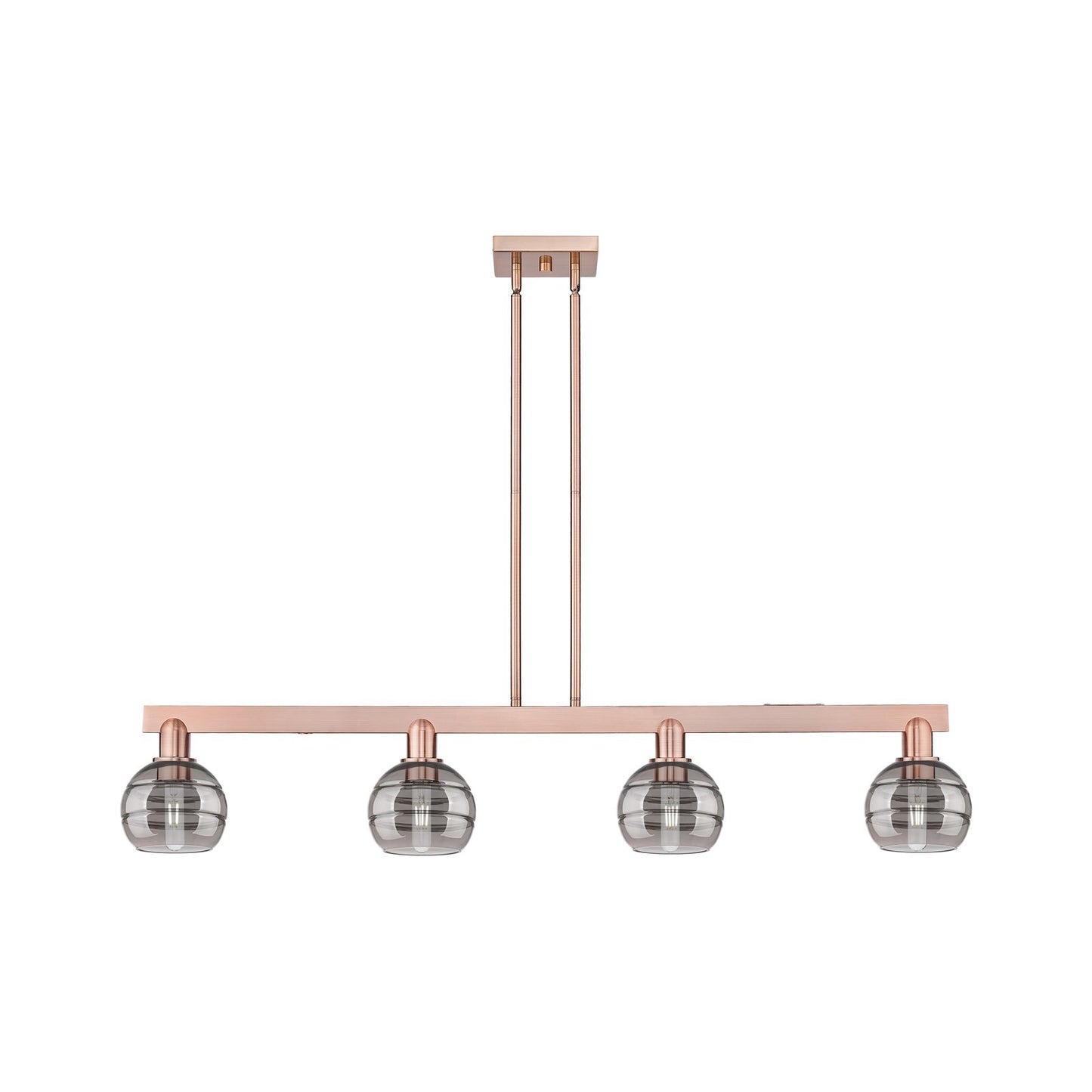 Innovations Rochester 49in 4-Light Island Light | Industrial Antique Copper and Light Smoke Glass | Kitchen Island | Model 716-4I-AC-G556-6SM