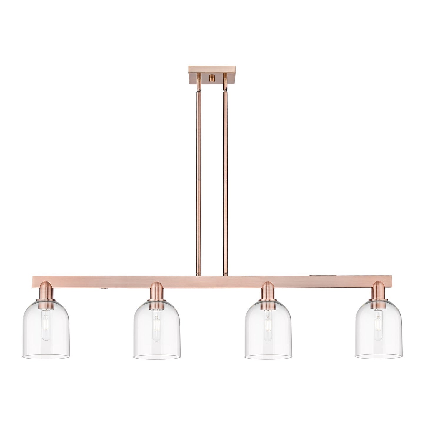 Innovations Bella 48in 4-Light Island Light | Industrial Antique Copper Steel and Clear Glass | Kitchen Island & Dining Room | Model 716-4I-AC-G558-6CL
