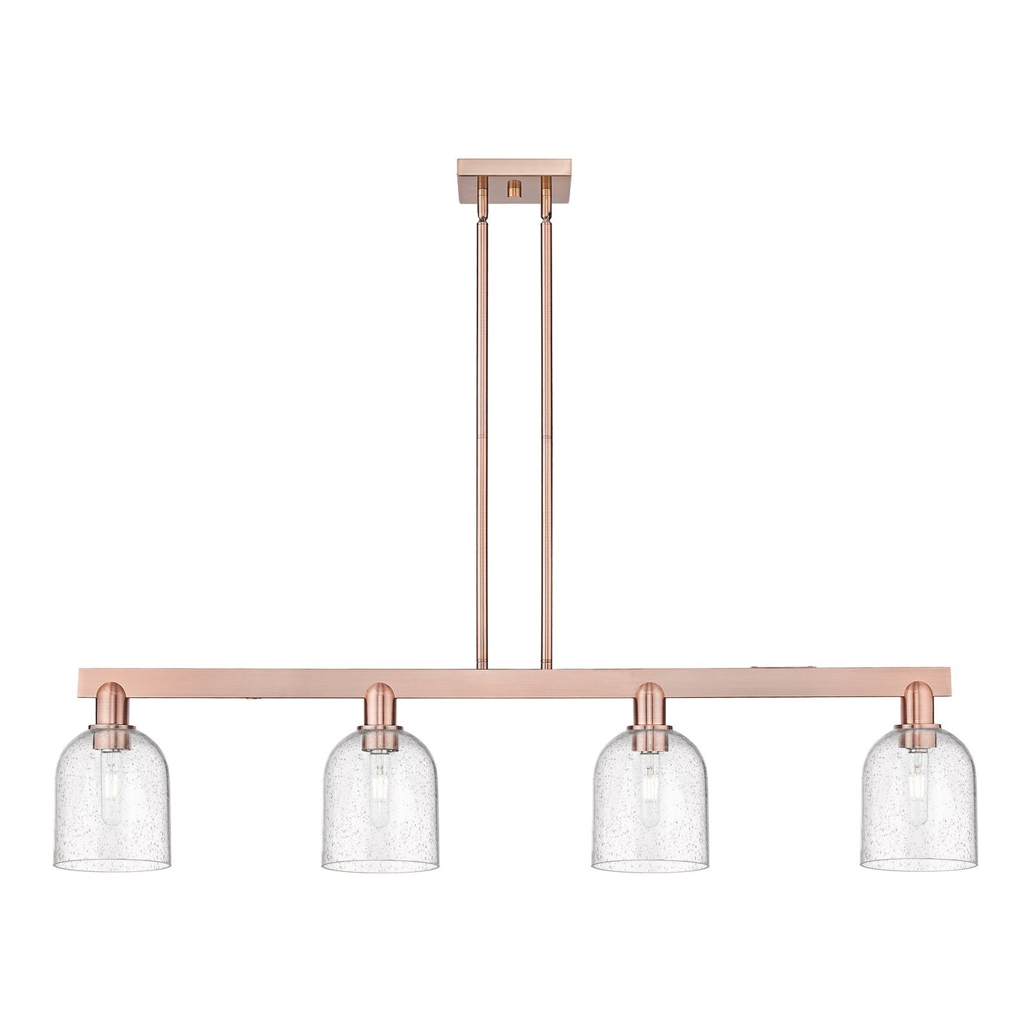 Innovations Bella 48in 4-Light Island Light | Industrial Antique Copper Steel and Seedy Glass | Kitchen Island & Dining Room | Model 716-4I-AC-G558-6SDY